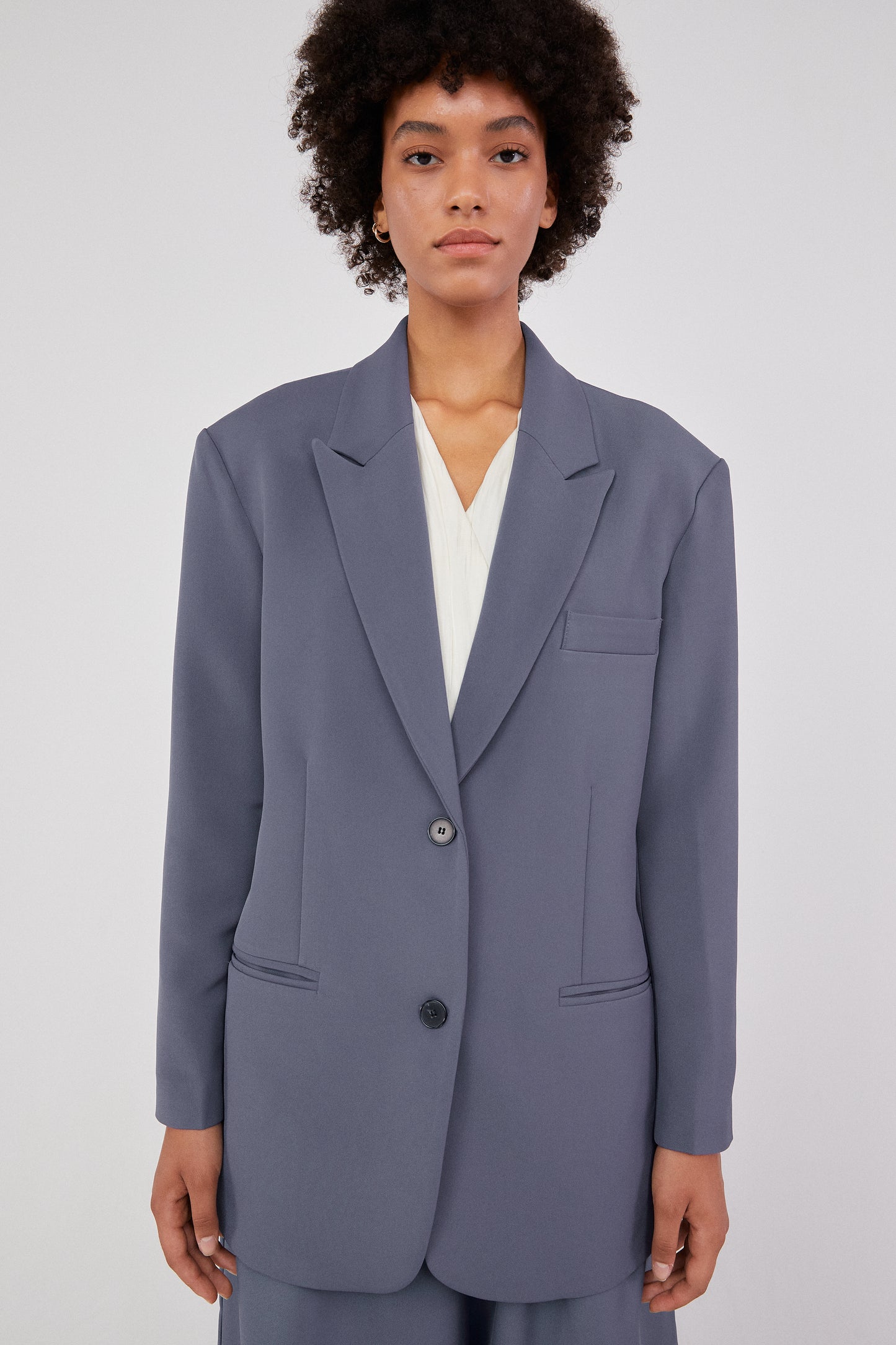 Boxy Oversized Blazer, Graphite Blue