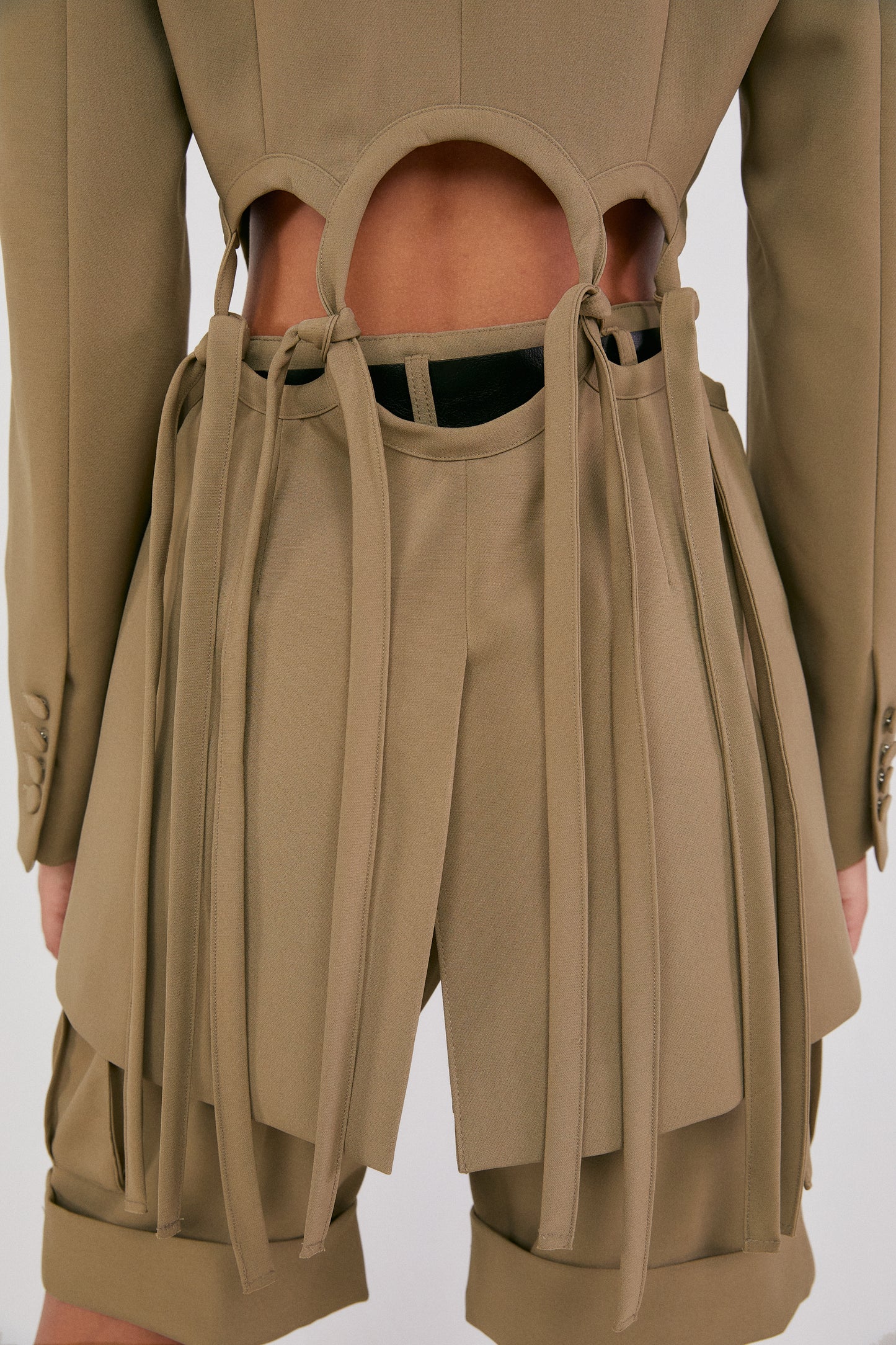 Cut Out Tied Hole Blazer Jacket, Khaki