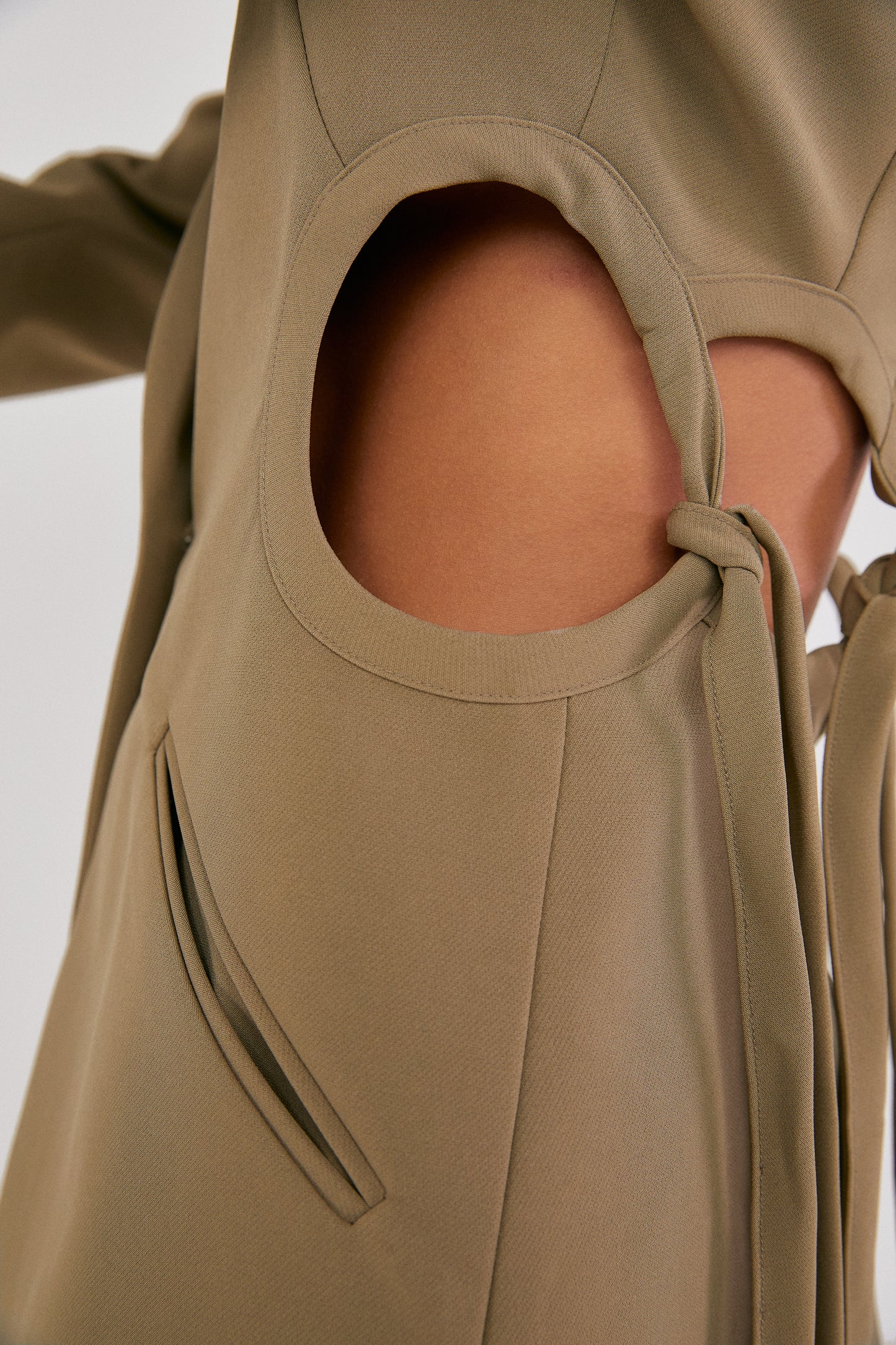 Cut Out Tied Hole Blazer Jacket, Khaki