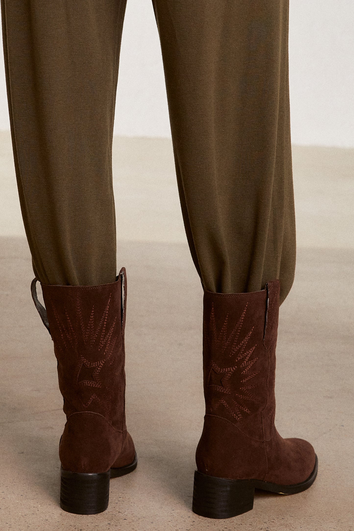 Vegan Suede Western Boots, Dark Brown