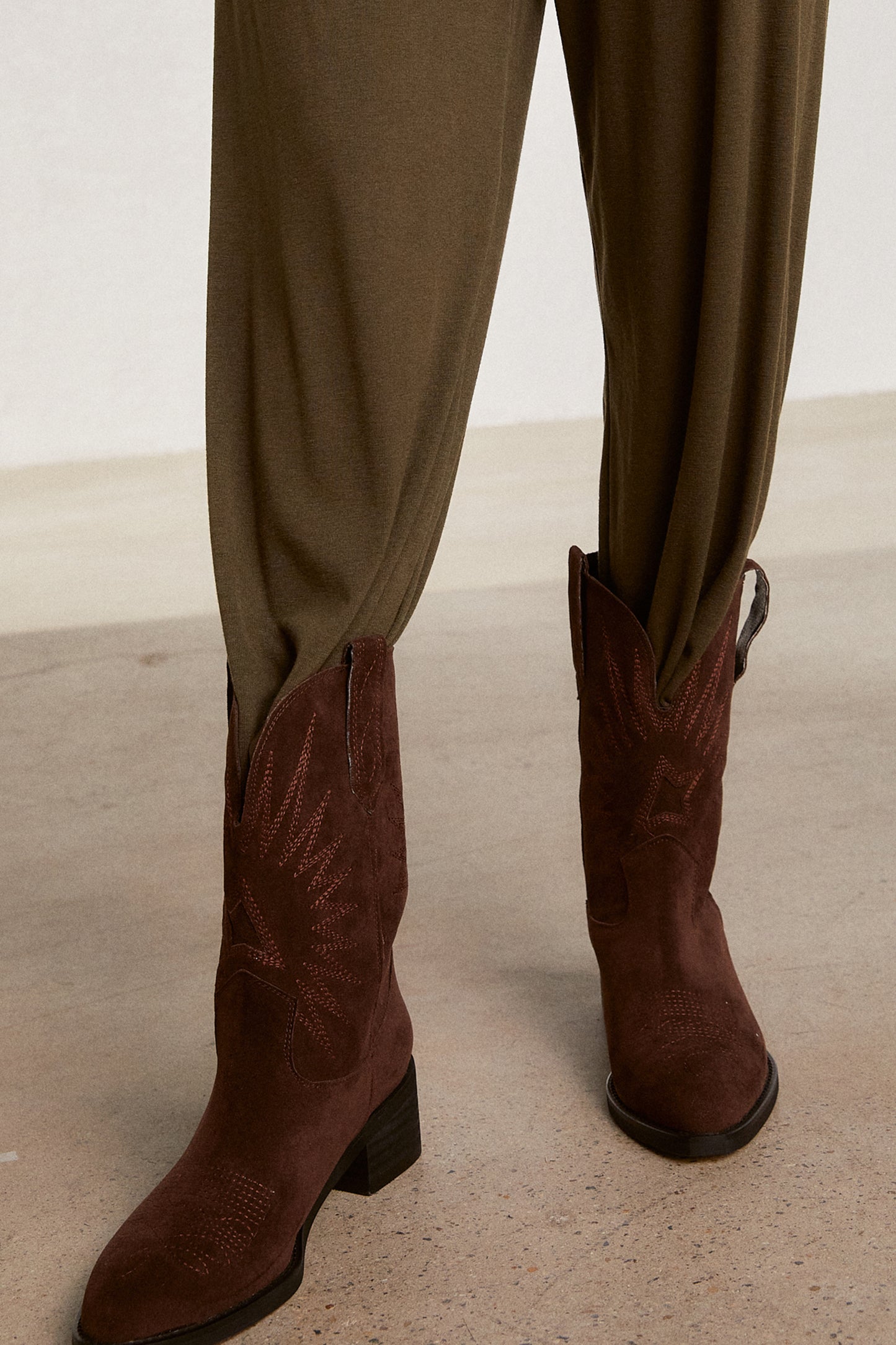 Vegan Suede Western Boots, Dark Brown