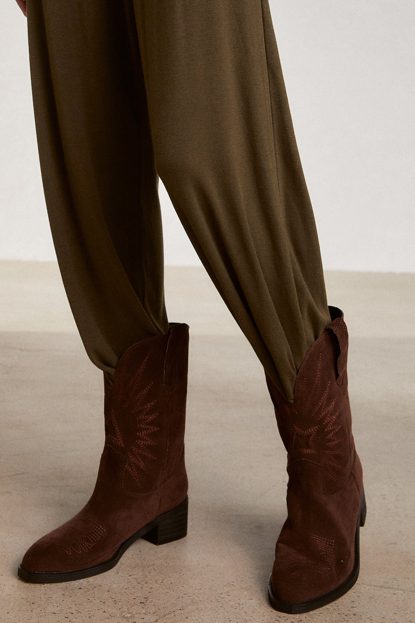 Vegan Suede Western Boots, Dark Brown