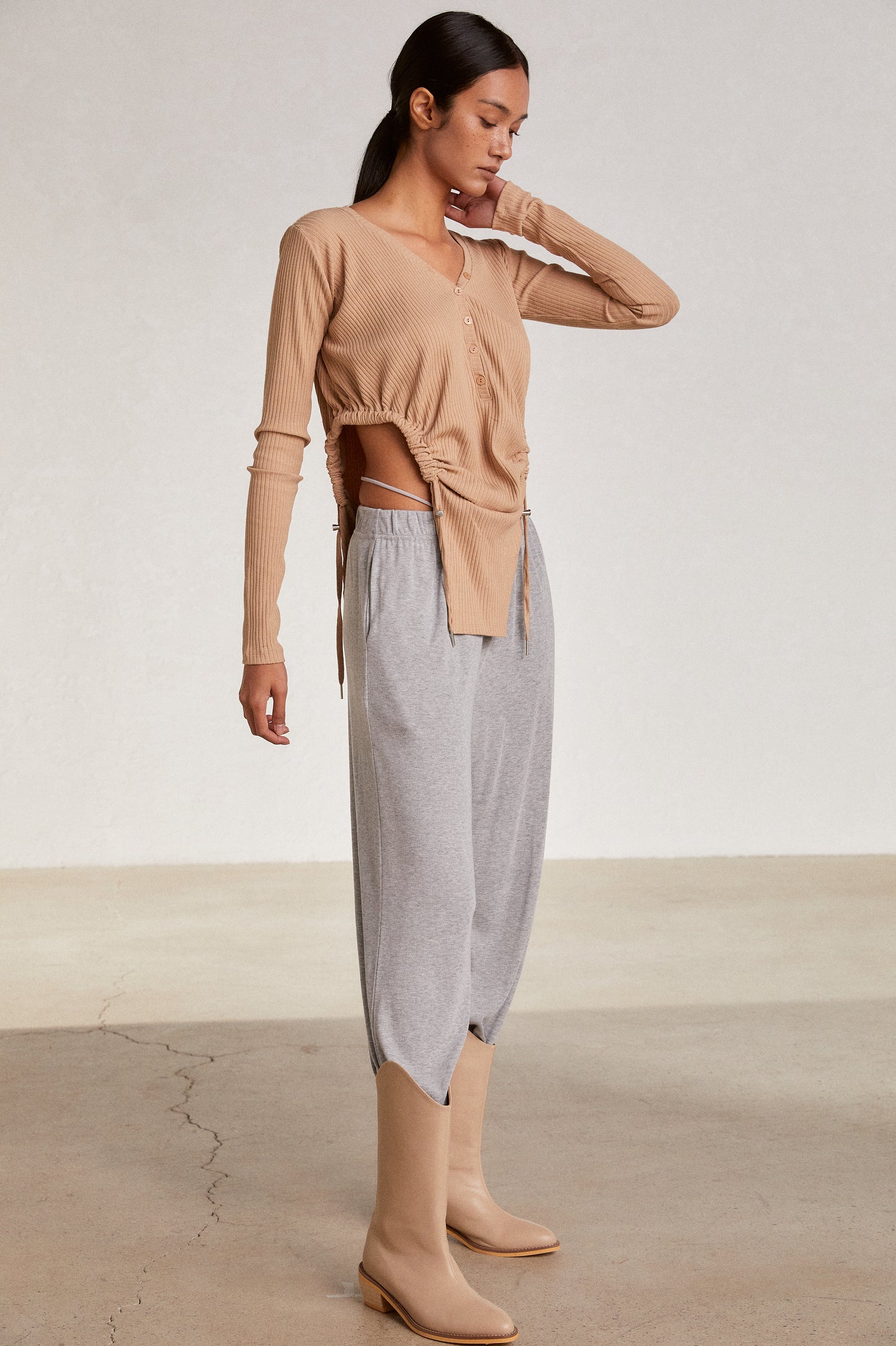 Ruched Side Drawstring Top, Biscuit