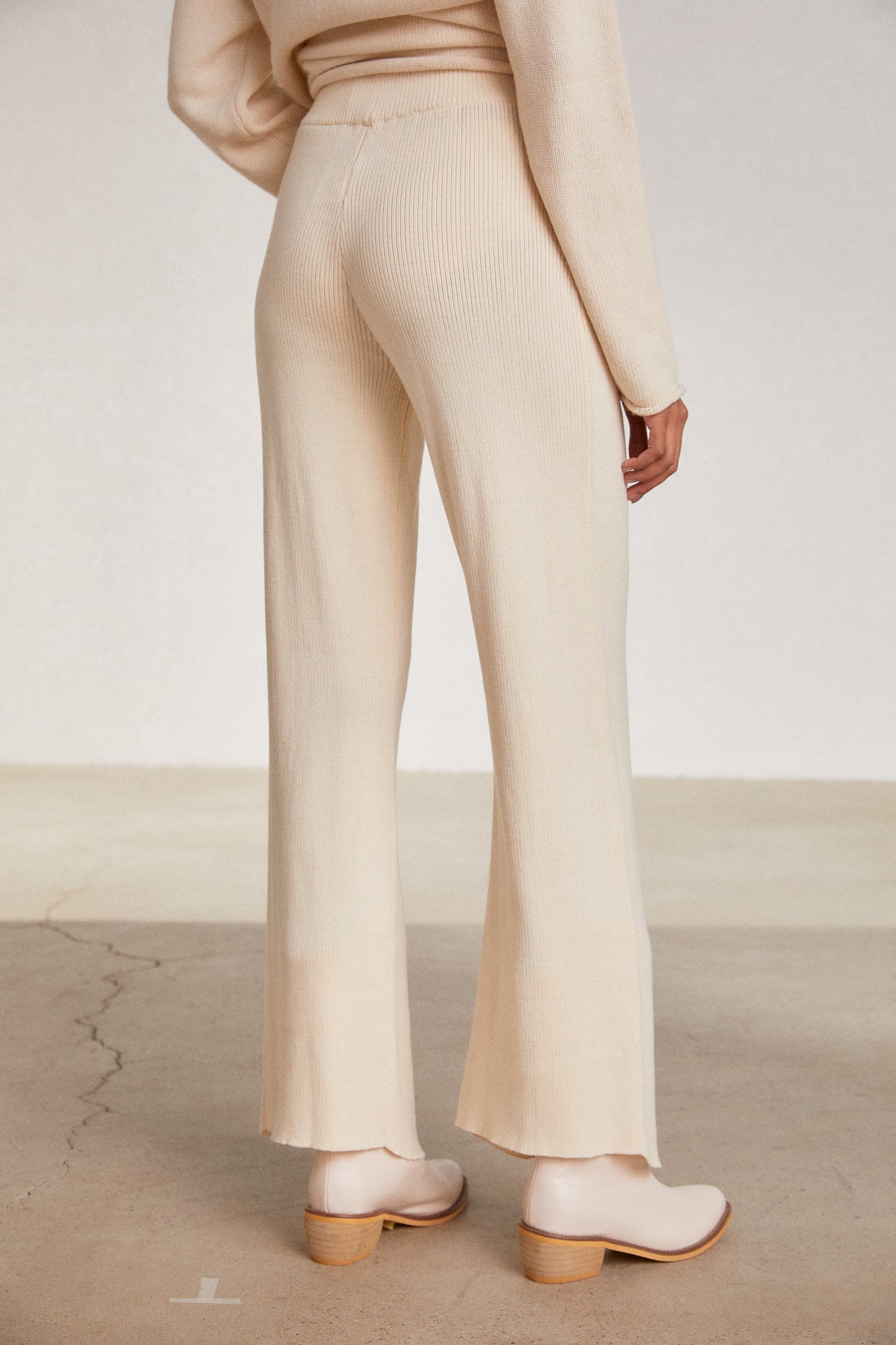 Soft Feel Flared Knit Pants, Cream