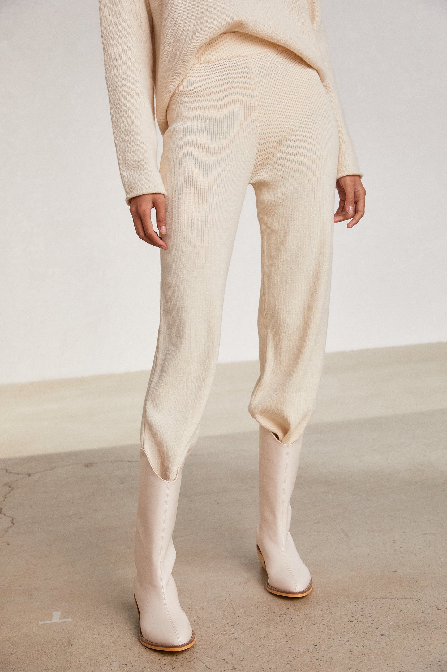 Soft Feel Flared Knit Pants, Cream