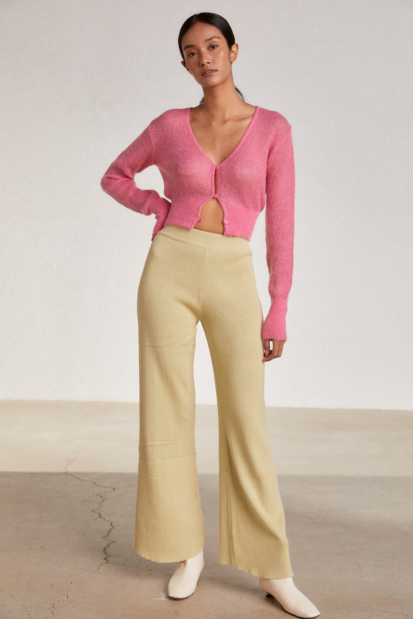 Soft Feel Flared Knit Pants, Honeysuckle Yellow