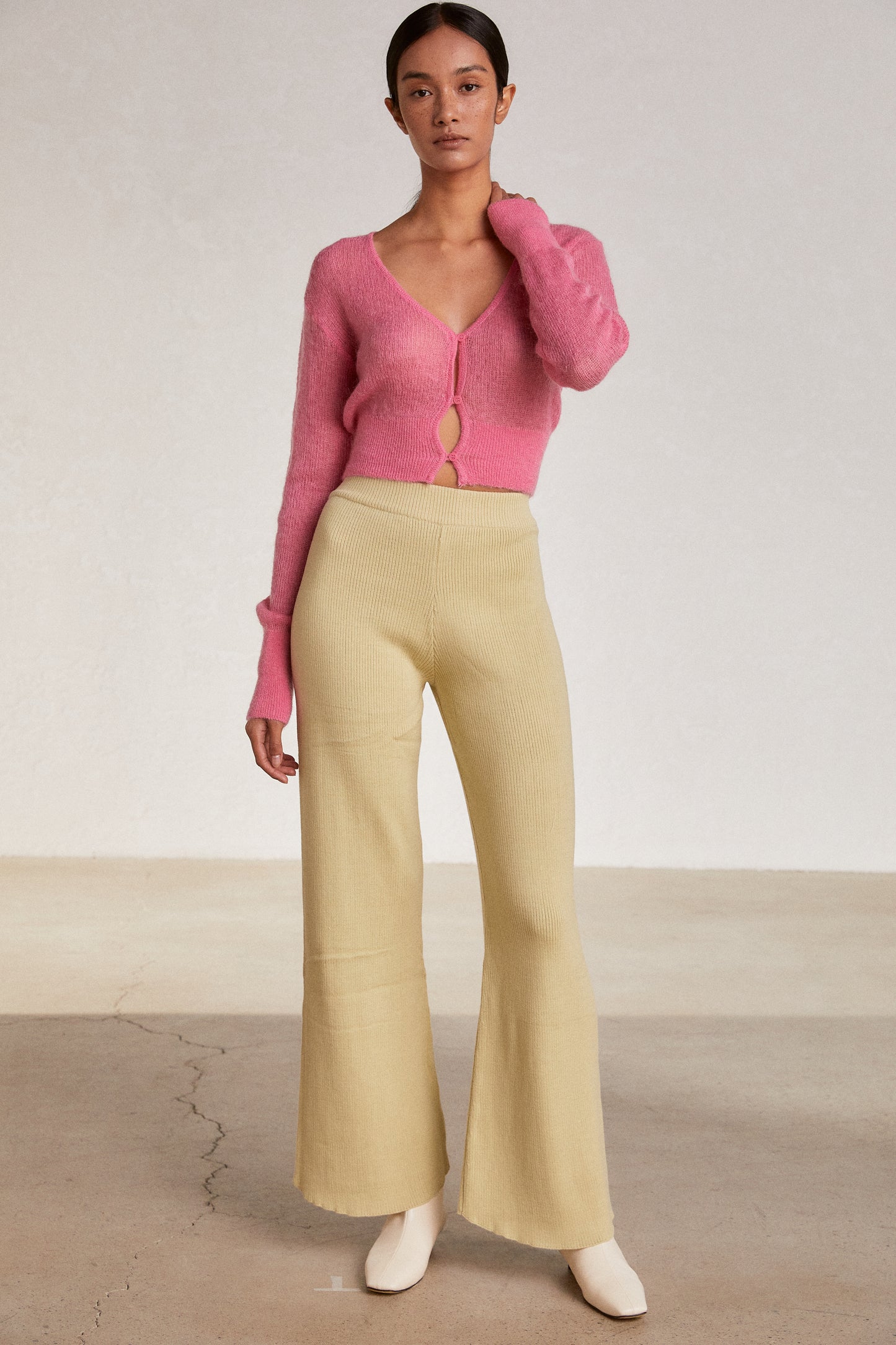 Soft Feel Flared Knit Pants, Honeysuckle Yellow