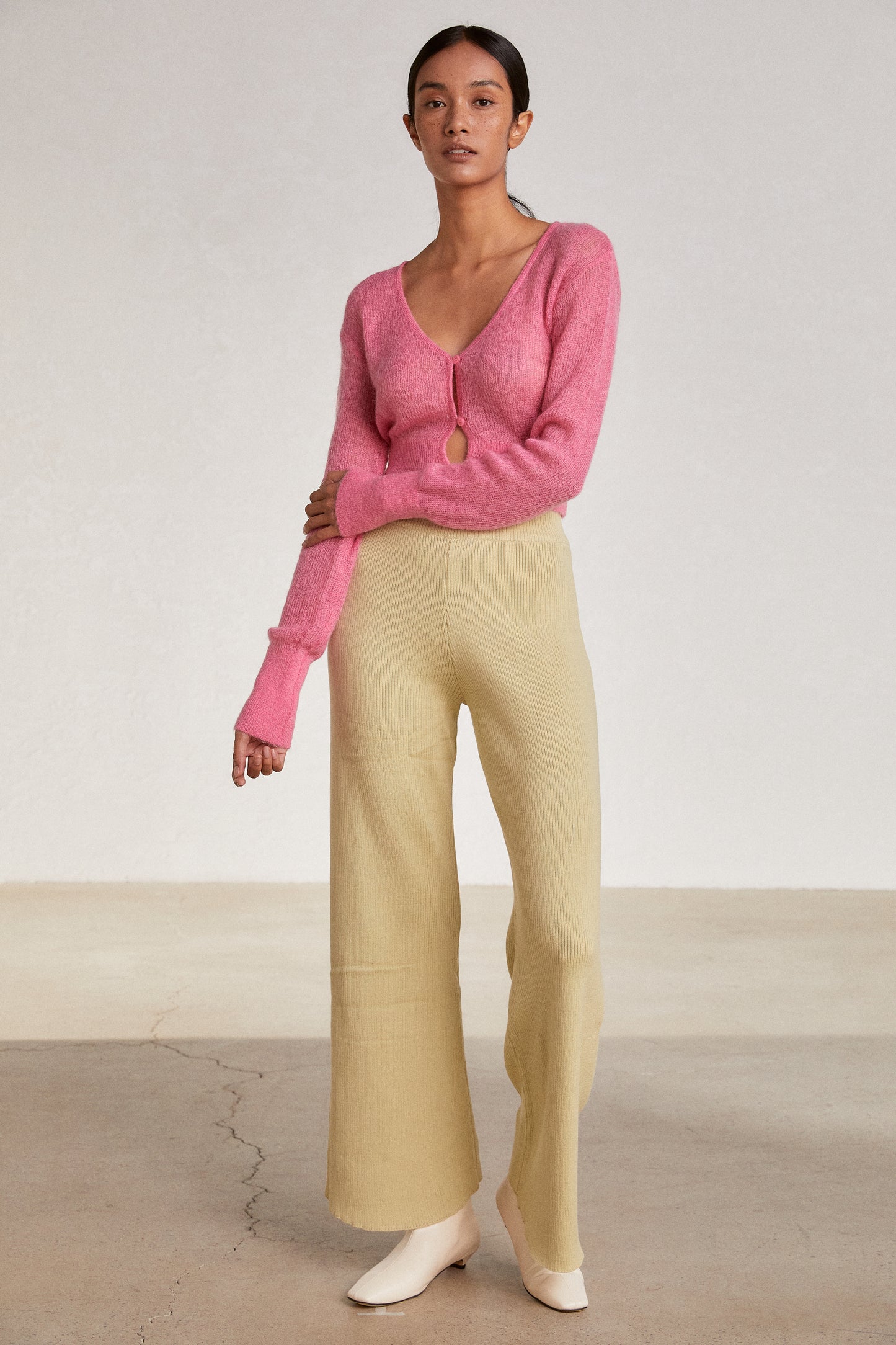 Soft Feel Flared Knit Pants, Honeysuckle Yellow