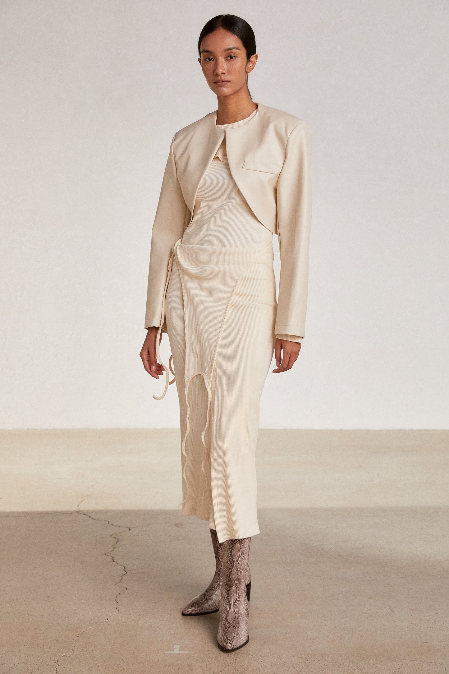 Vegan Leather Bolero Jacket, Cream Ivory
