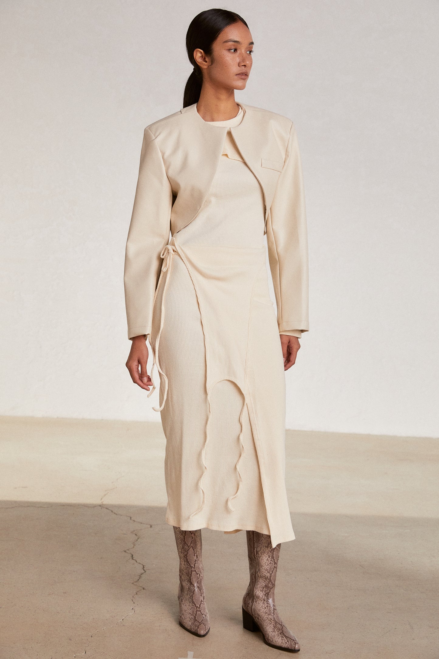 Vegan Leather Bolero Jacket, Cream Ivory
