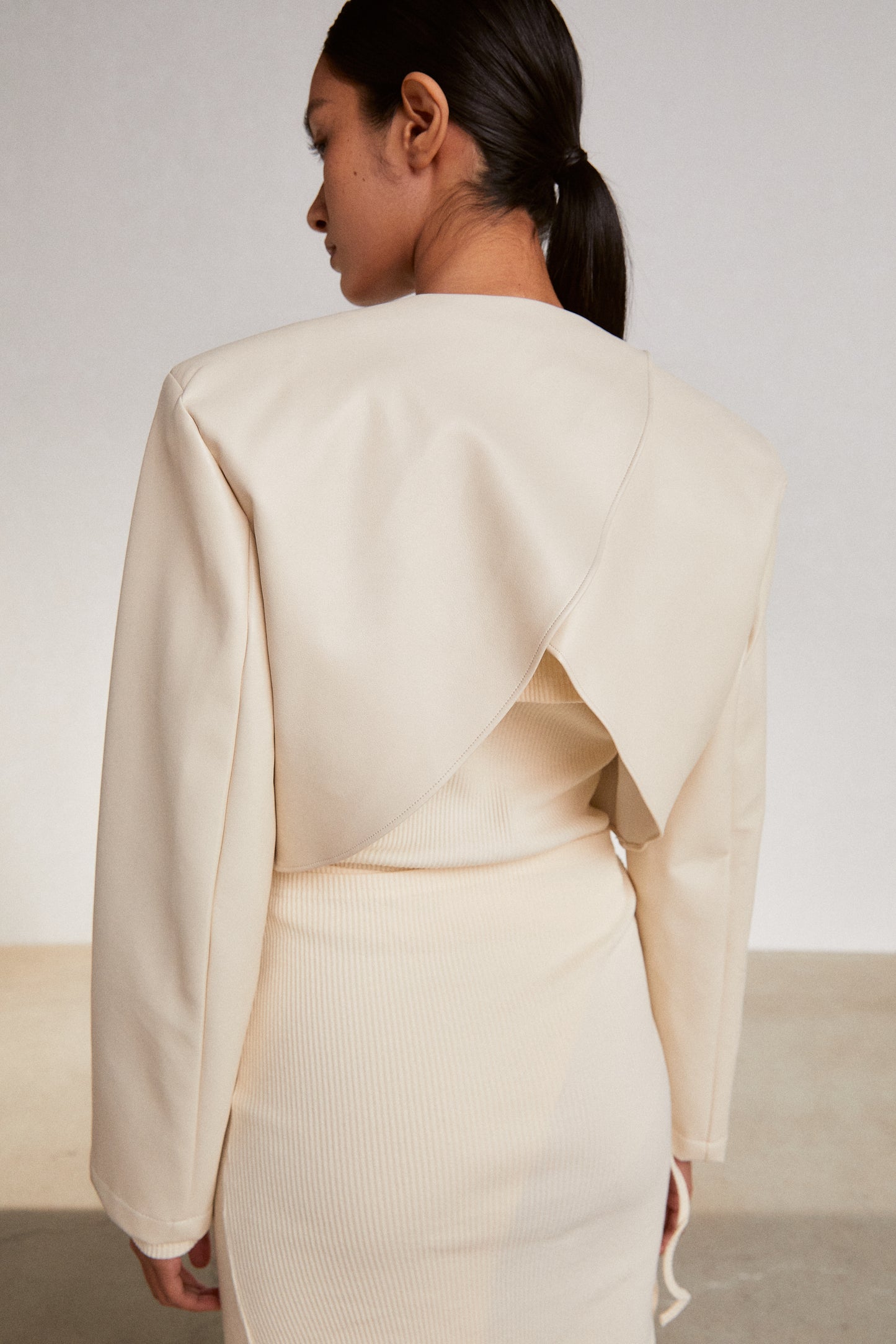 Vegan Leather Bolero Jacket, Cream Ivory