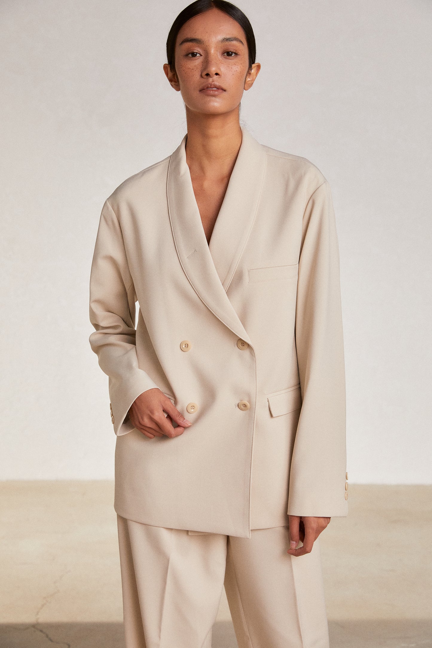 Boxy Suit Blazer Jacket, Cream Beige