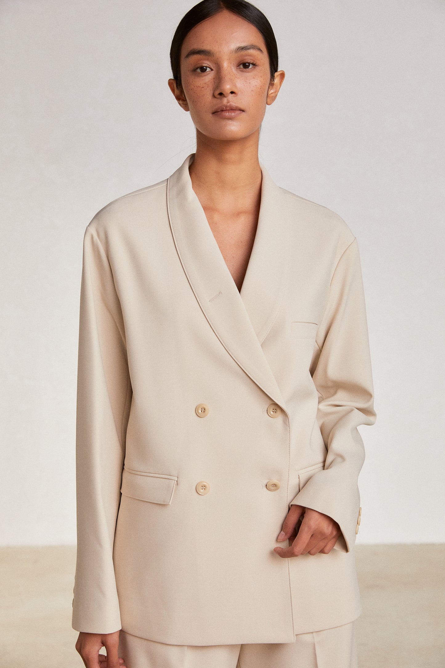 Boxy Suit Blazer Jacket, Cream Beige