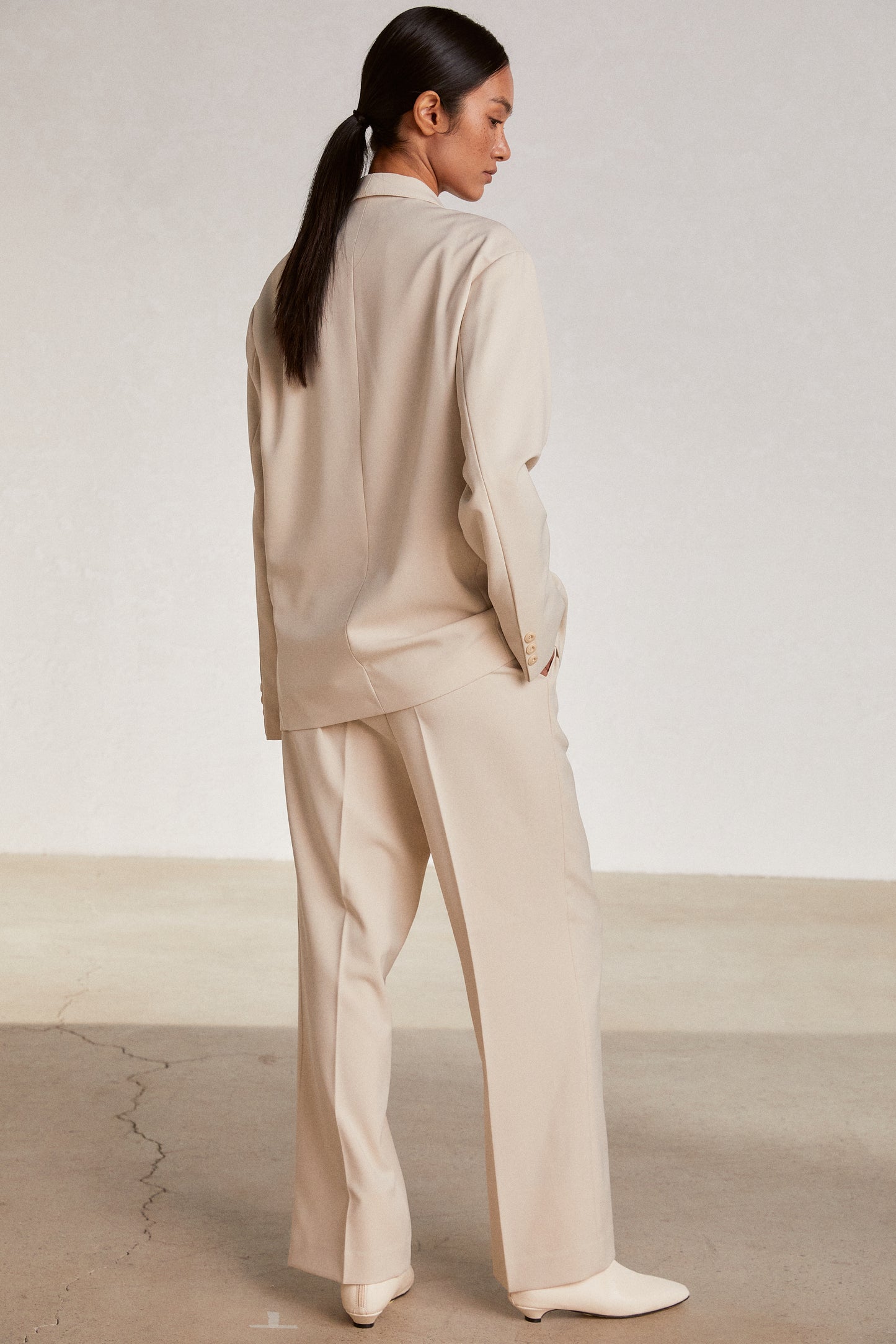 Boxy Suit Blazer Jacket, Cream Beige