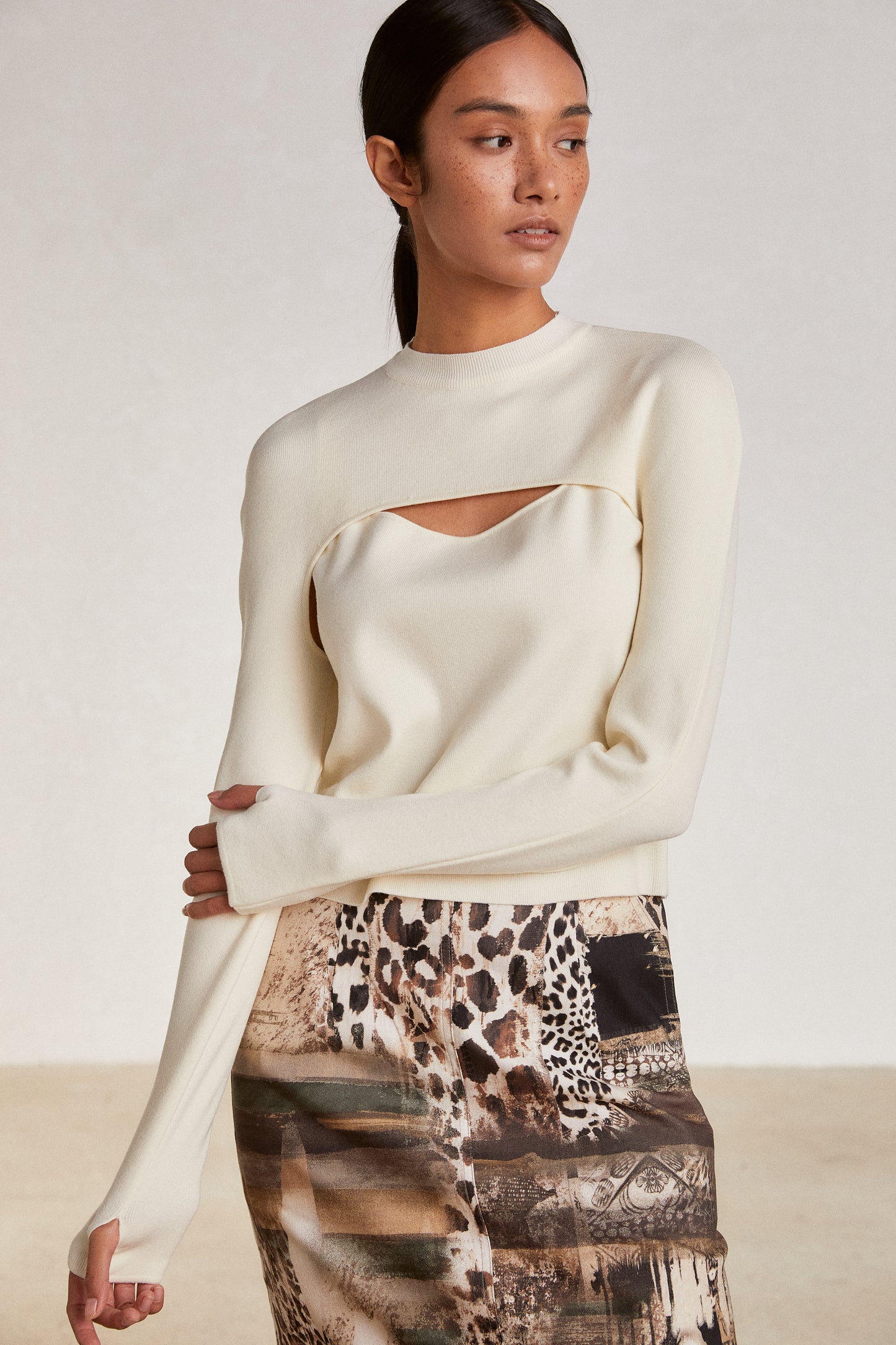 2 Piece Cut Out Knit Set, Ivory