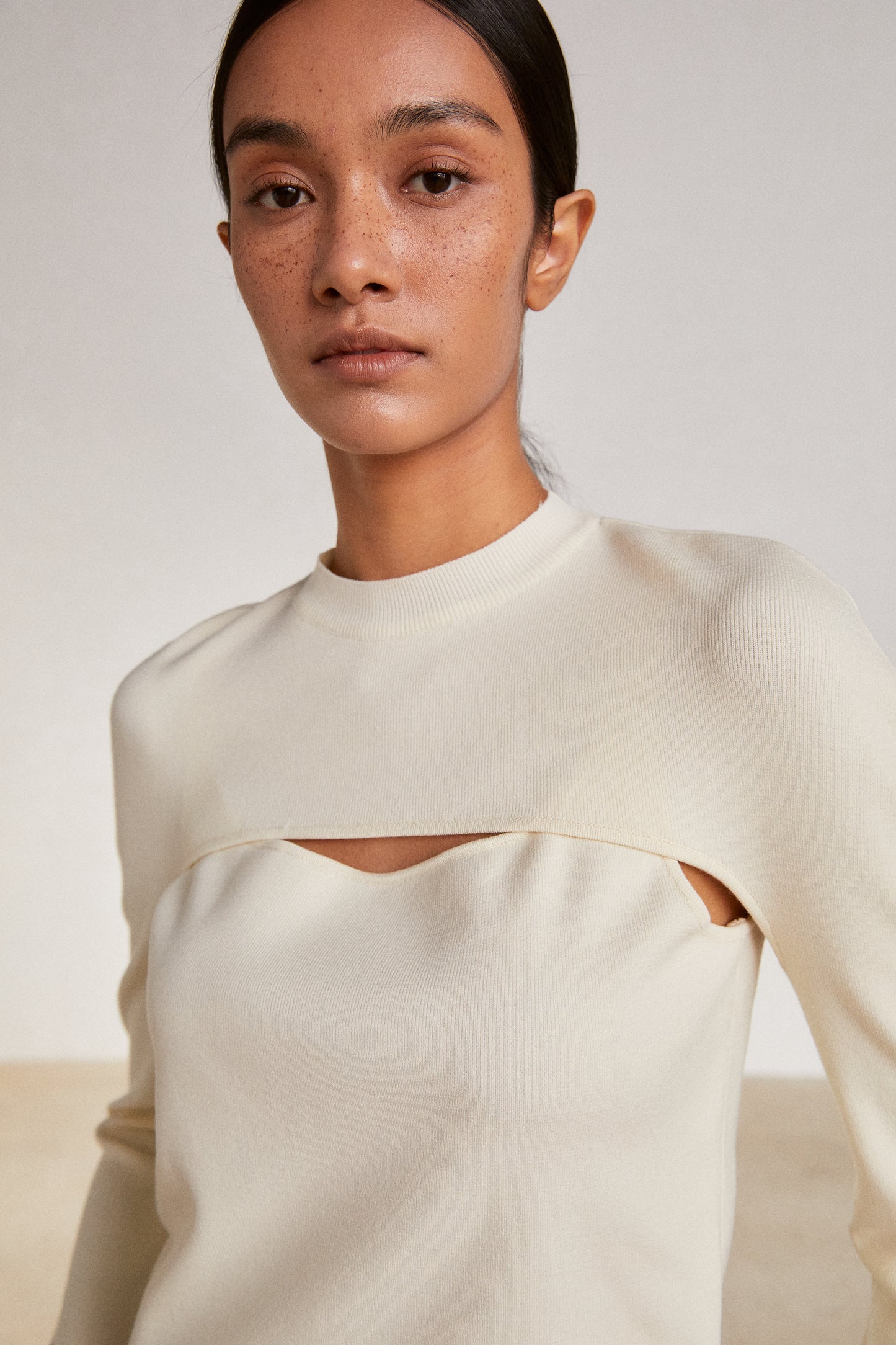 2 Piece Cut Out Knit Set, Ivory