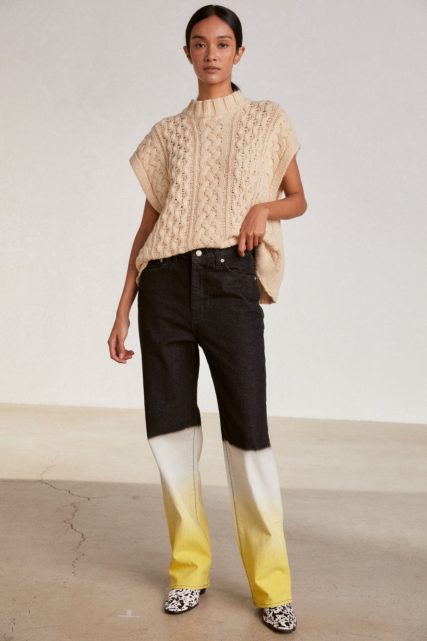 Triple Color Dip Dye Jeans, Black & Yellow