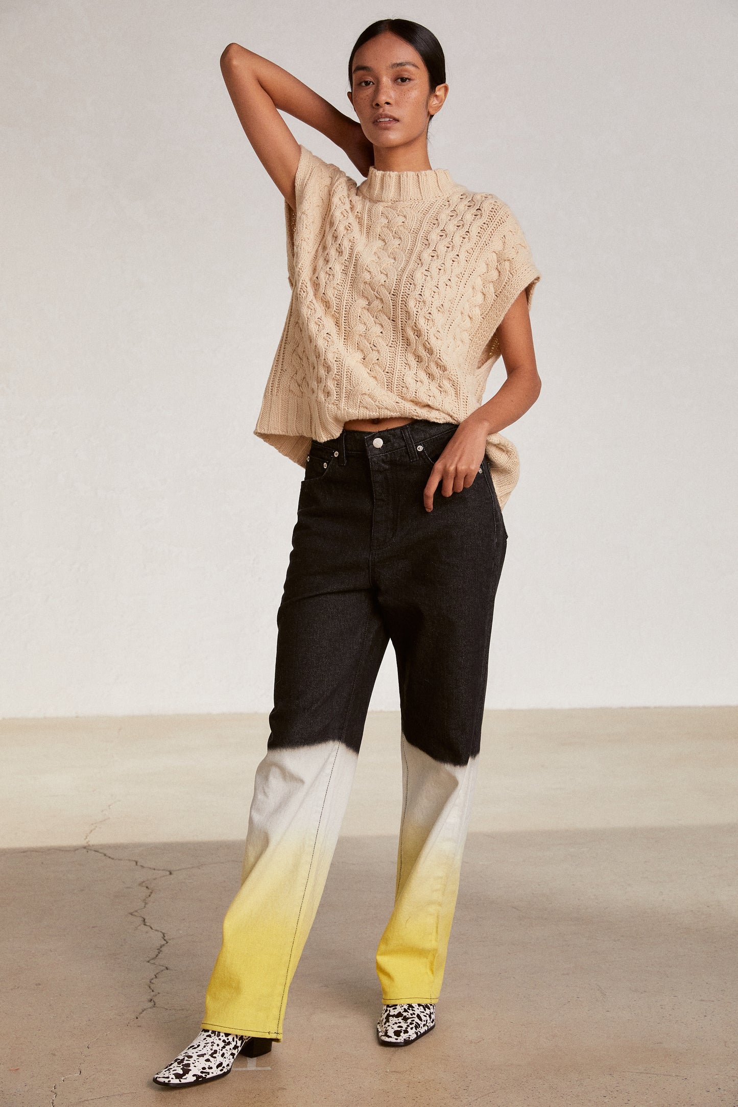 Triple Color Dip Dye Jeans, Black & Yellow