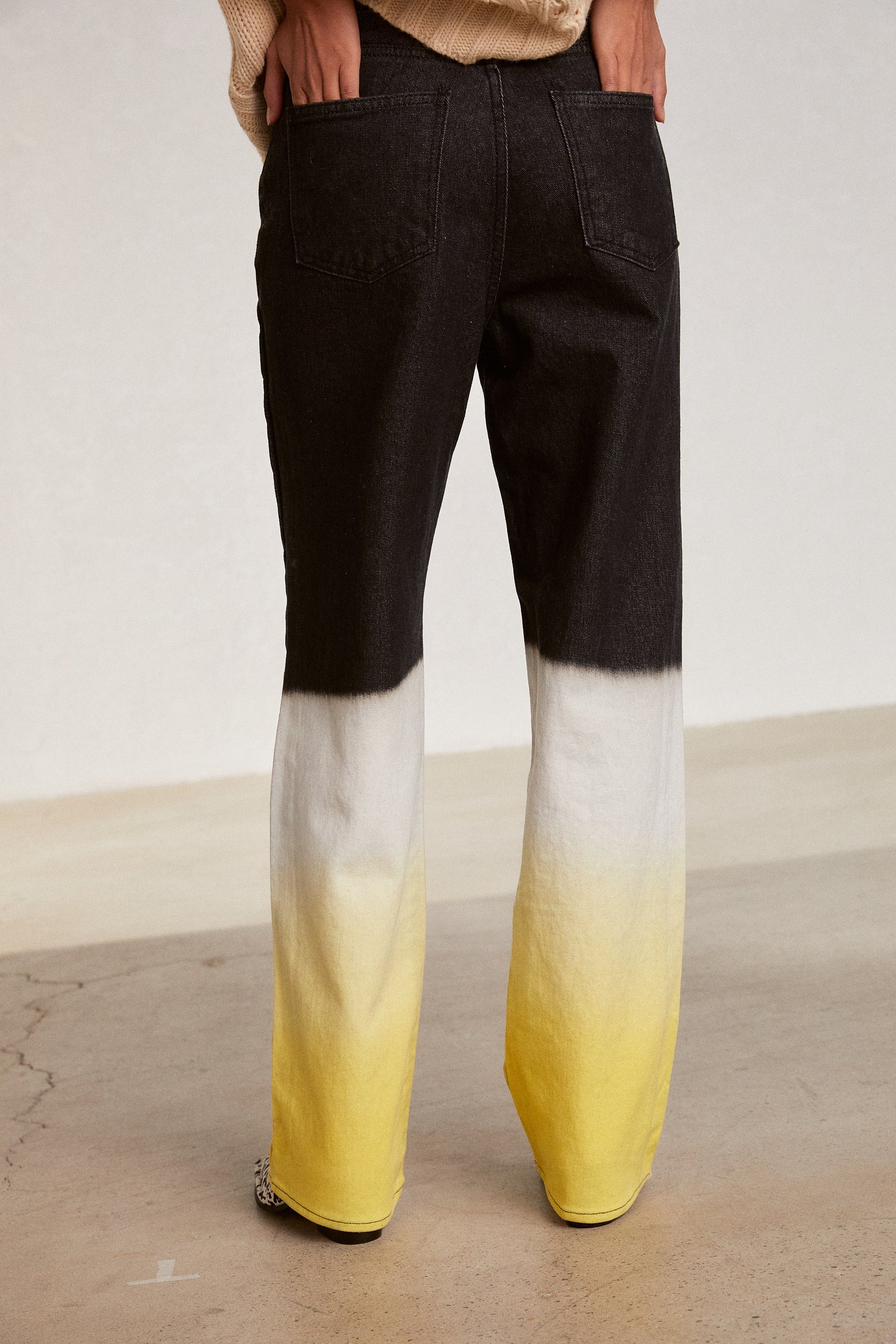 Triple Color Dip Dye Jeans, Black & Yellow