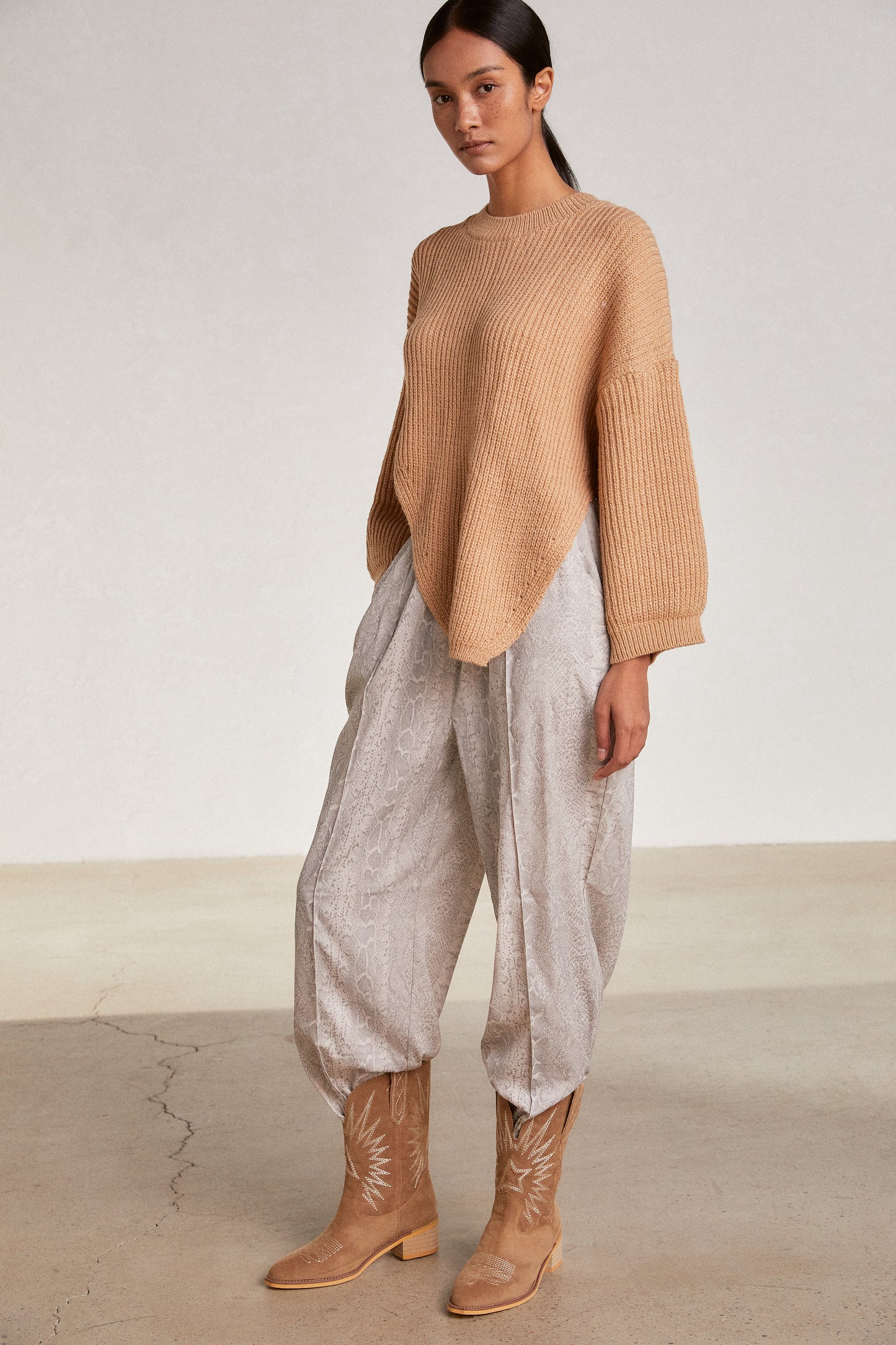 High Low Sculpted Sweater, Orange Beige
