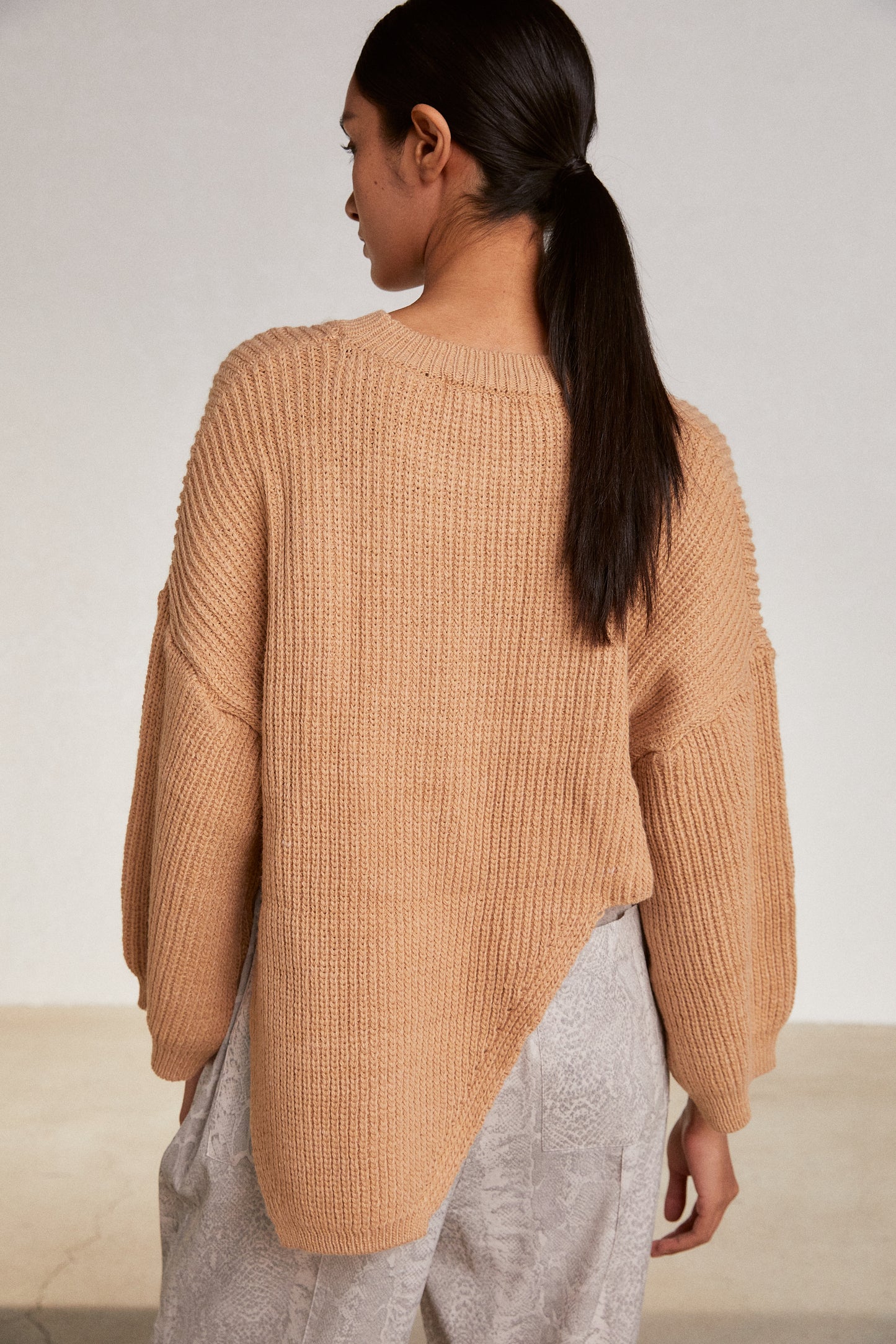 High Low Sculpted Sweater, Orange Beige