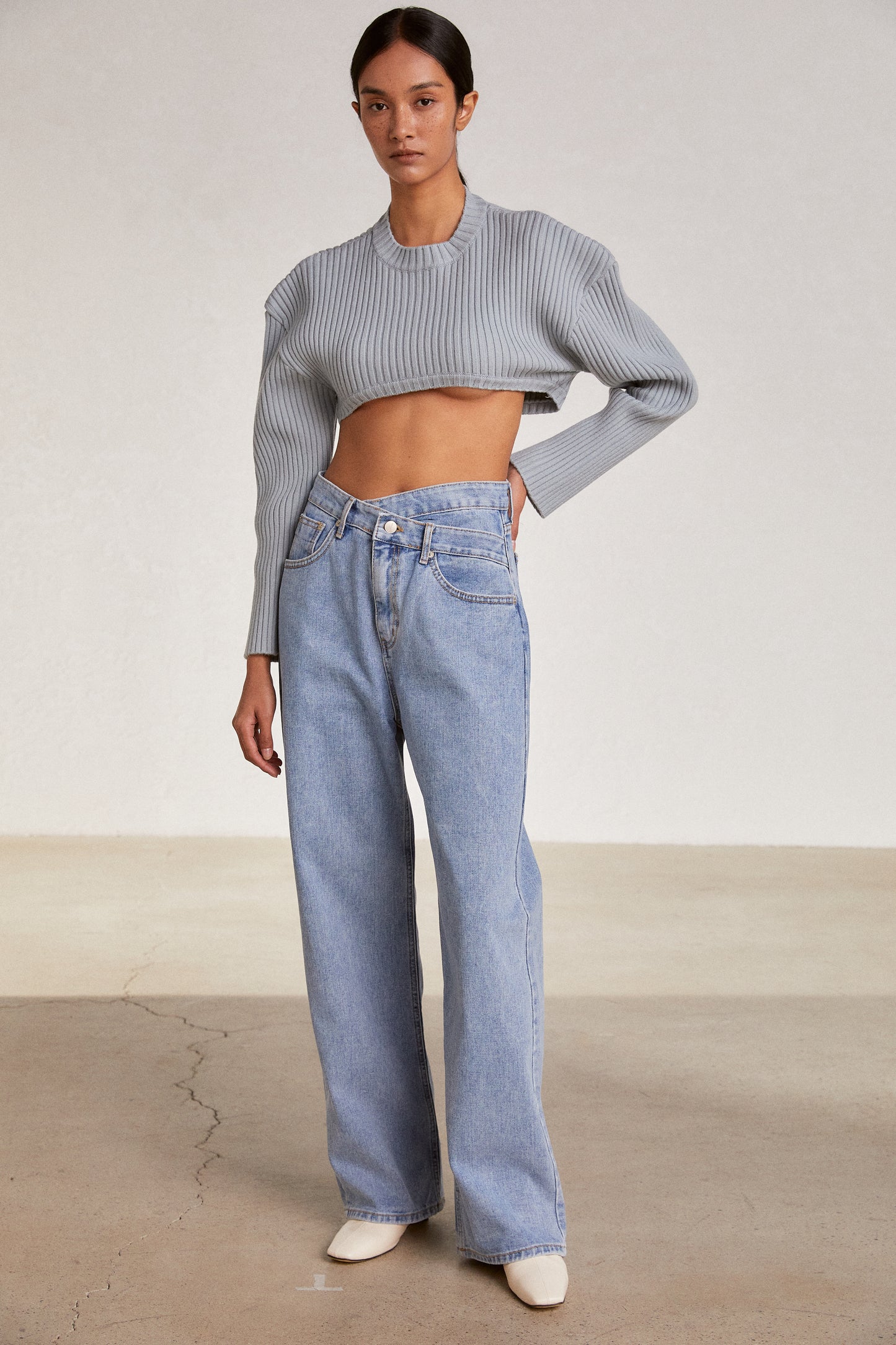 Criss Cross Waist Jeans, Light Blue