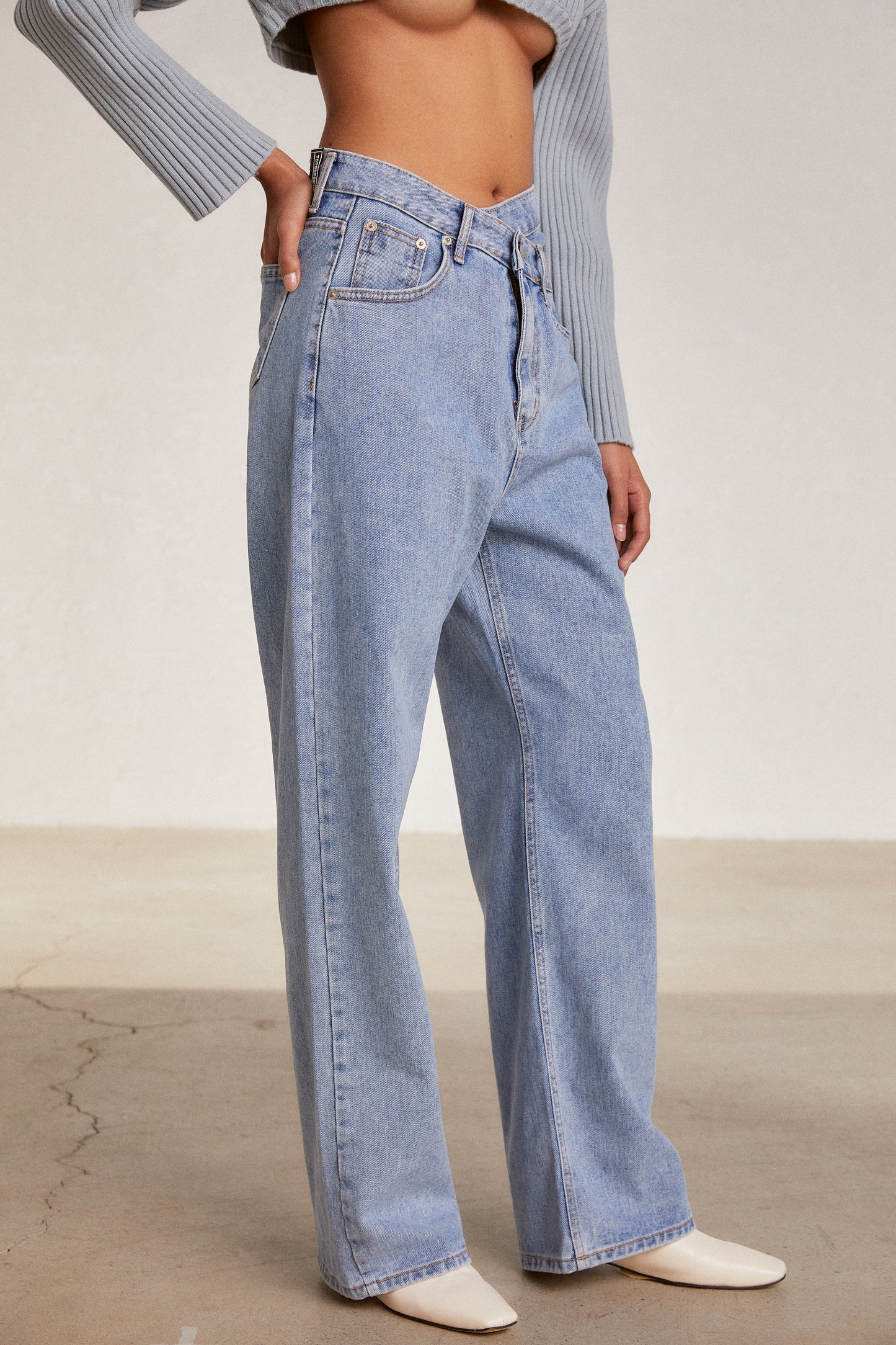 Criss Cross Waist Jeans, Light Blue