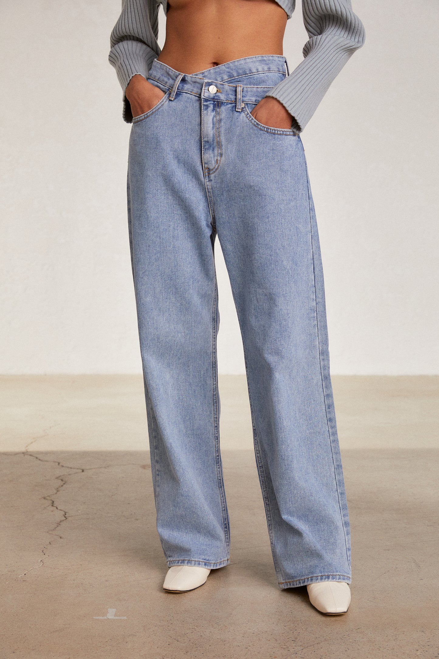 Criss Cross Waist Jeans, Light Blue