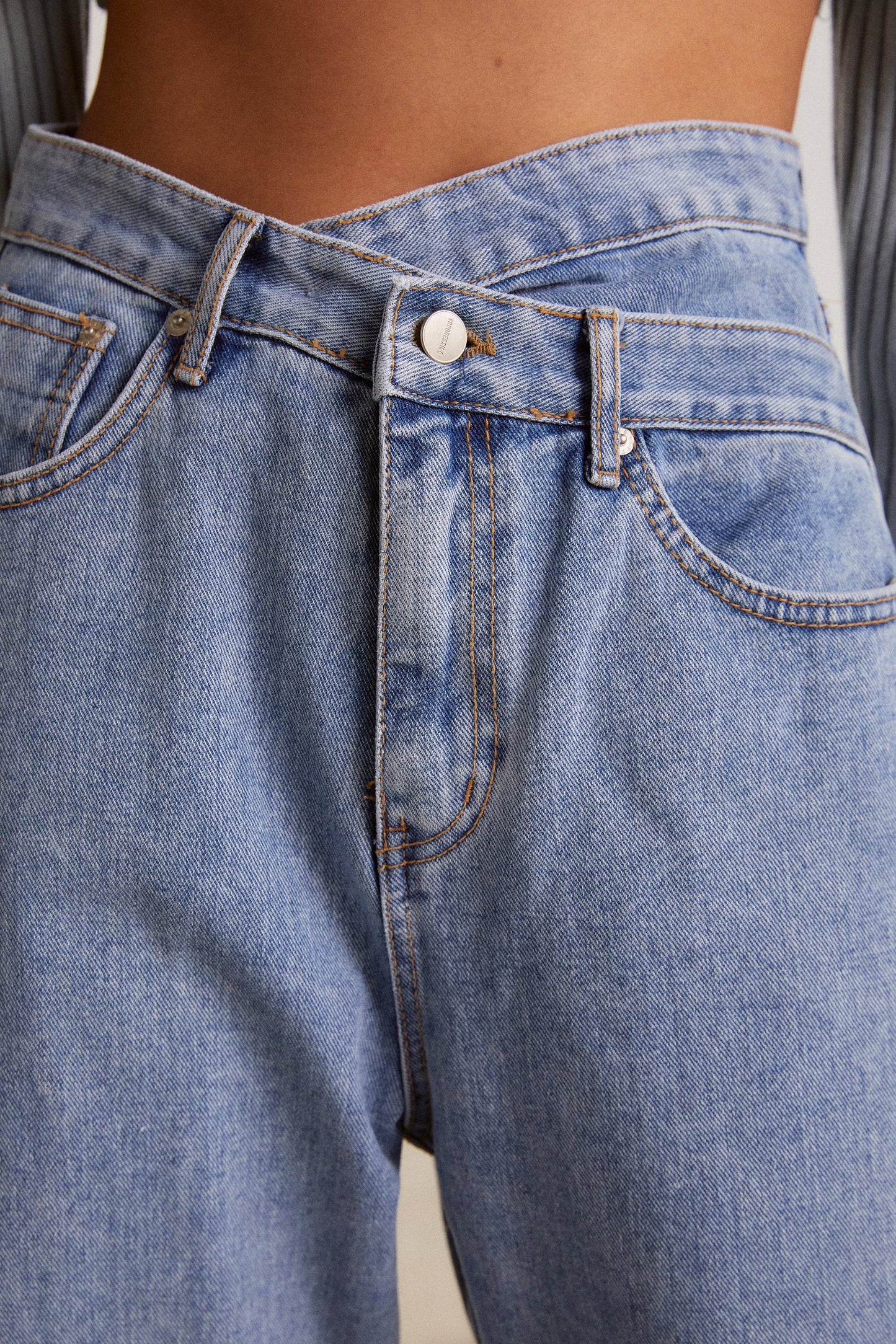 Criss Cross Waist Jeans, Light Blue
