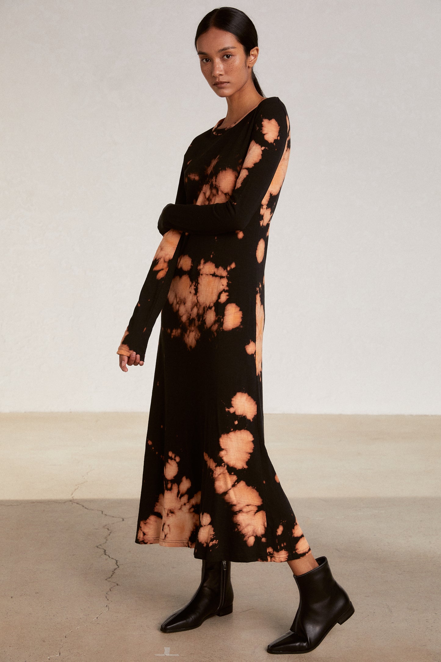 Bleached Cotton Maxi Dress, Black