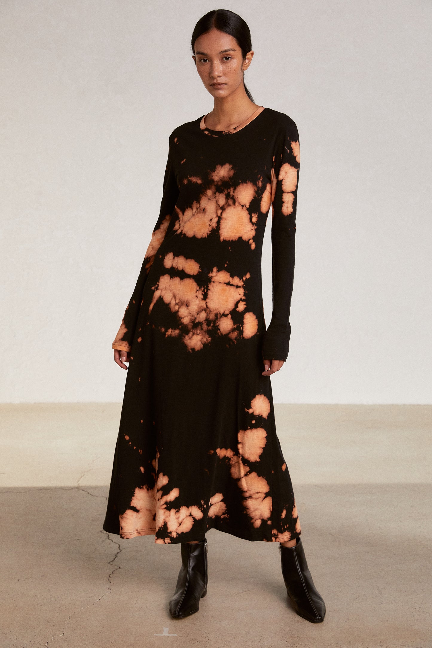 Bleached Cotton Maxi Dress, Black
