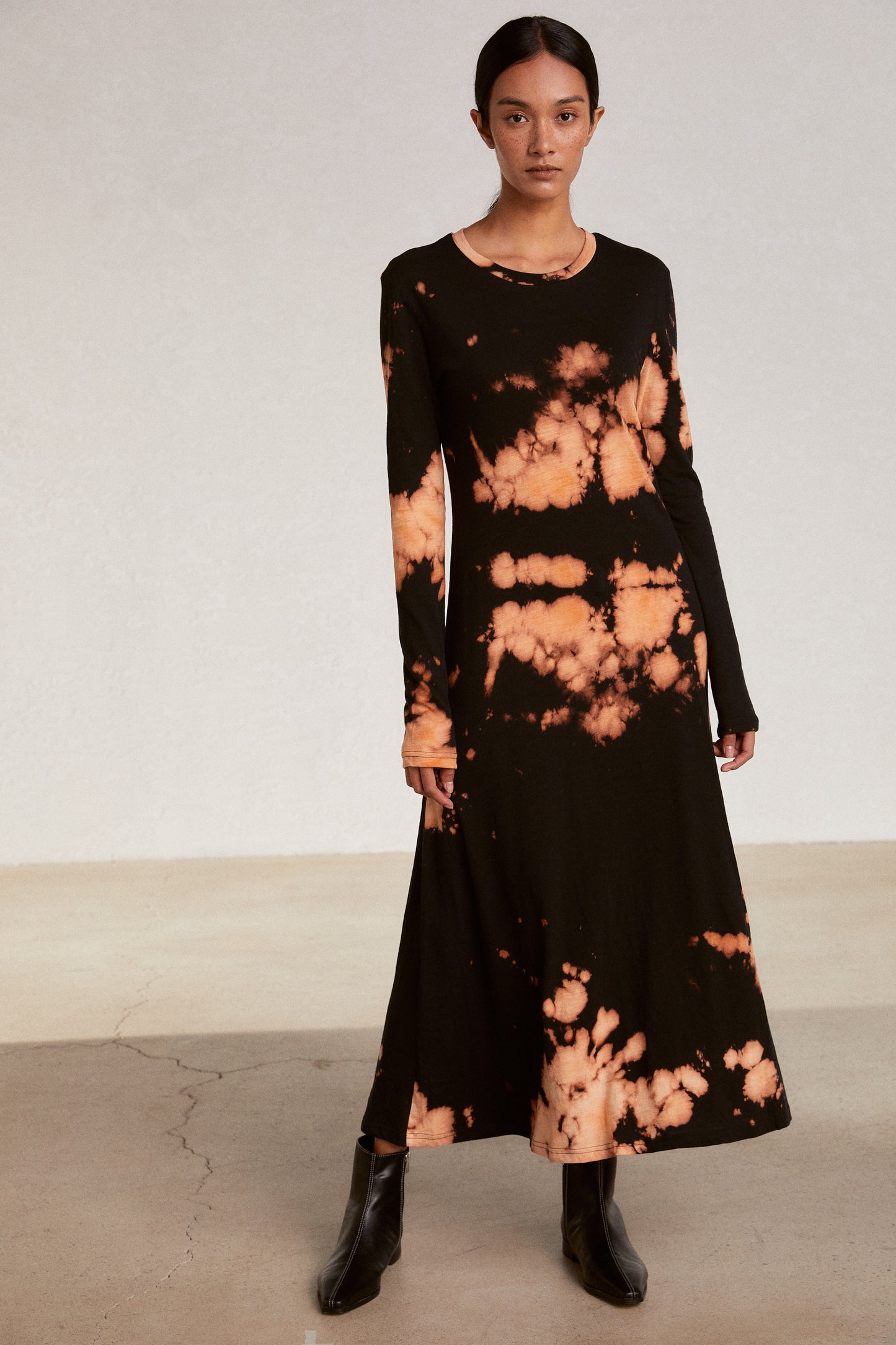 Bleached Cotton Maxi Dress, Black