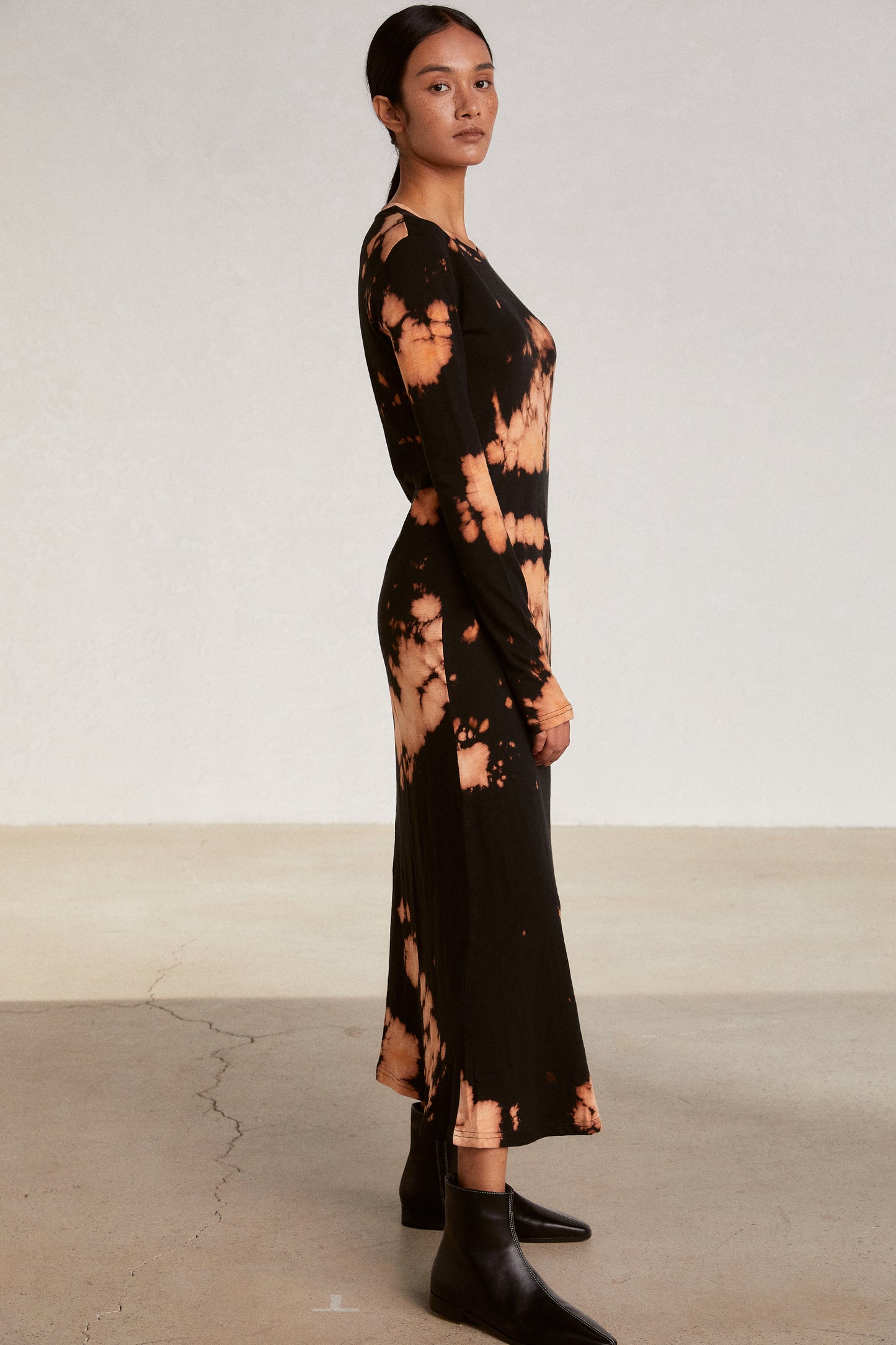 Bleached Cotton Maxi Dress, Black