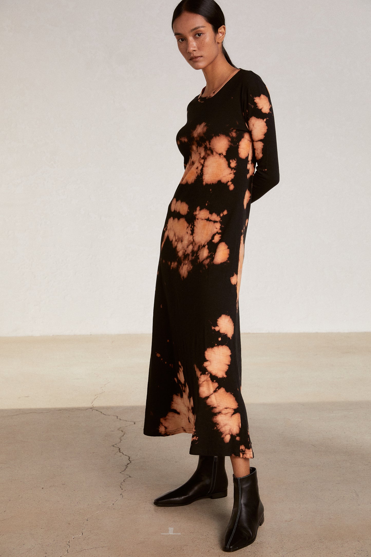Bleached Cotton Maxi Dress, Black