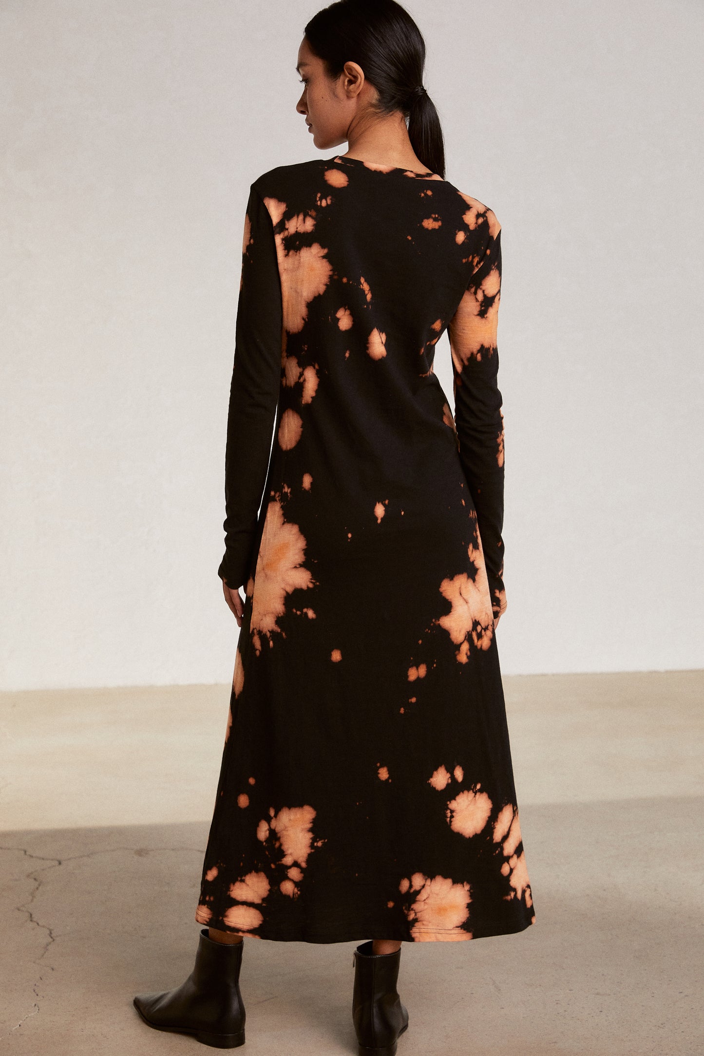 Bleached Cotton Maxi Dress, Black