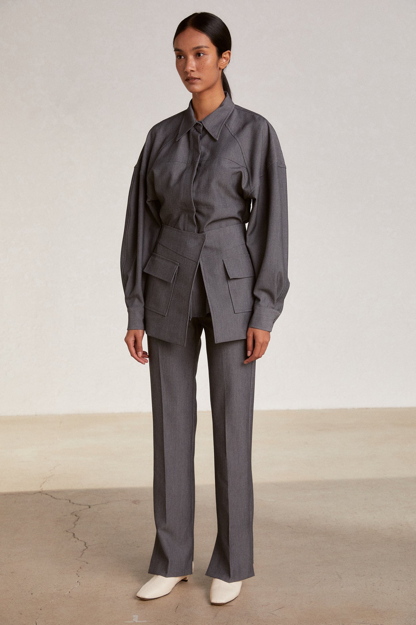 Corset Belt Suit Pants, Ash Grey