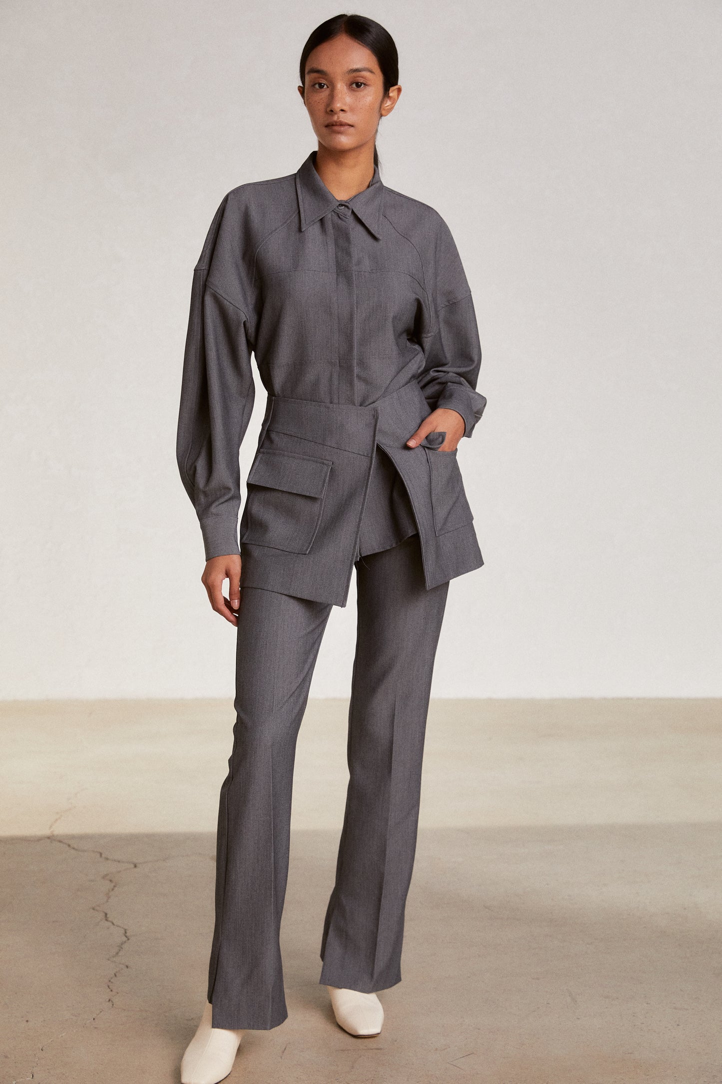 Corset Belt Suit Pants, Ash Grey