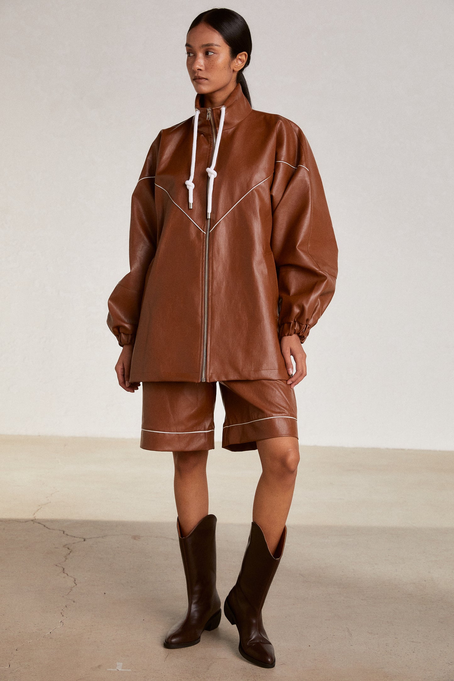 Oversized Leather Parka, Cinnamon