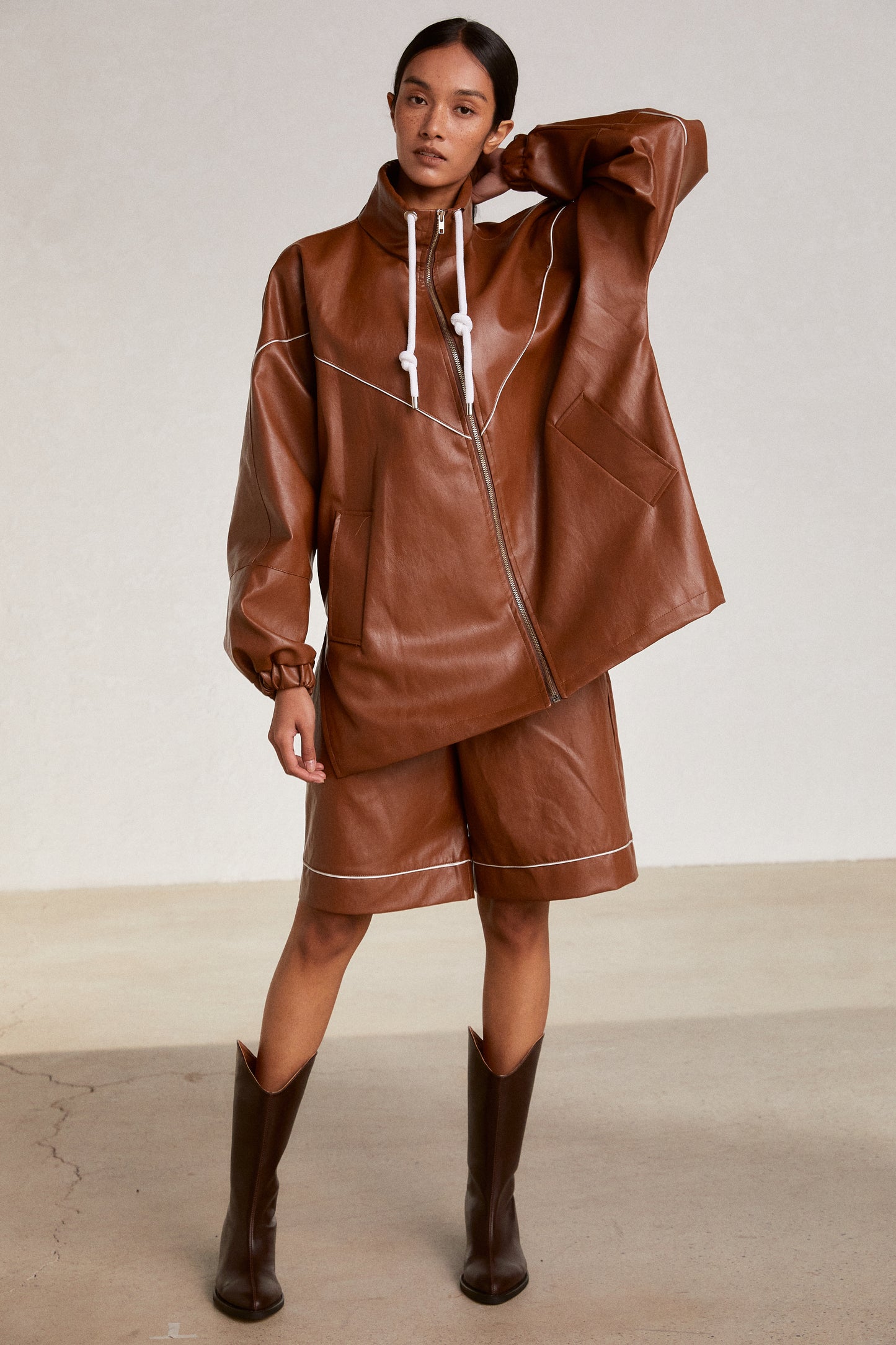 Wide Leather Shorts, Cinnamon