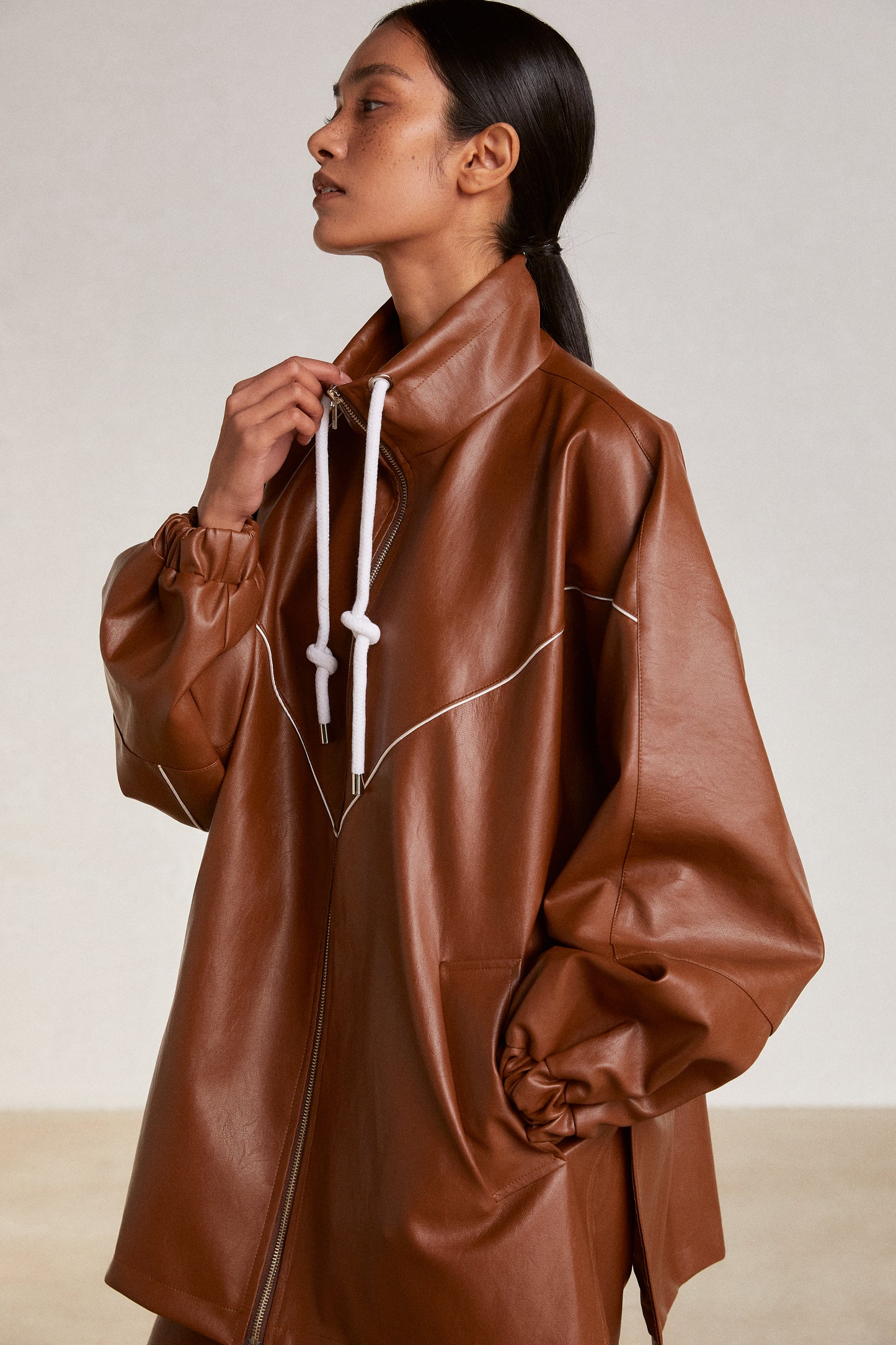 Oversized Leather Parka, Cinnamon