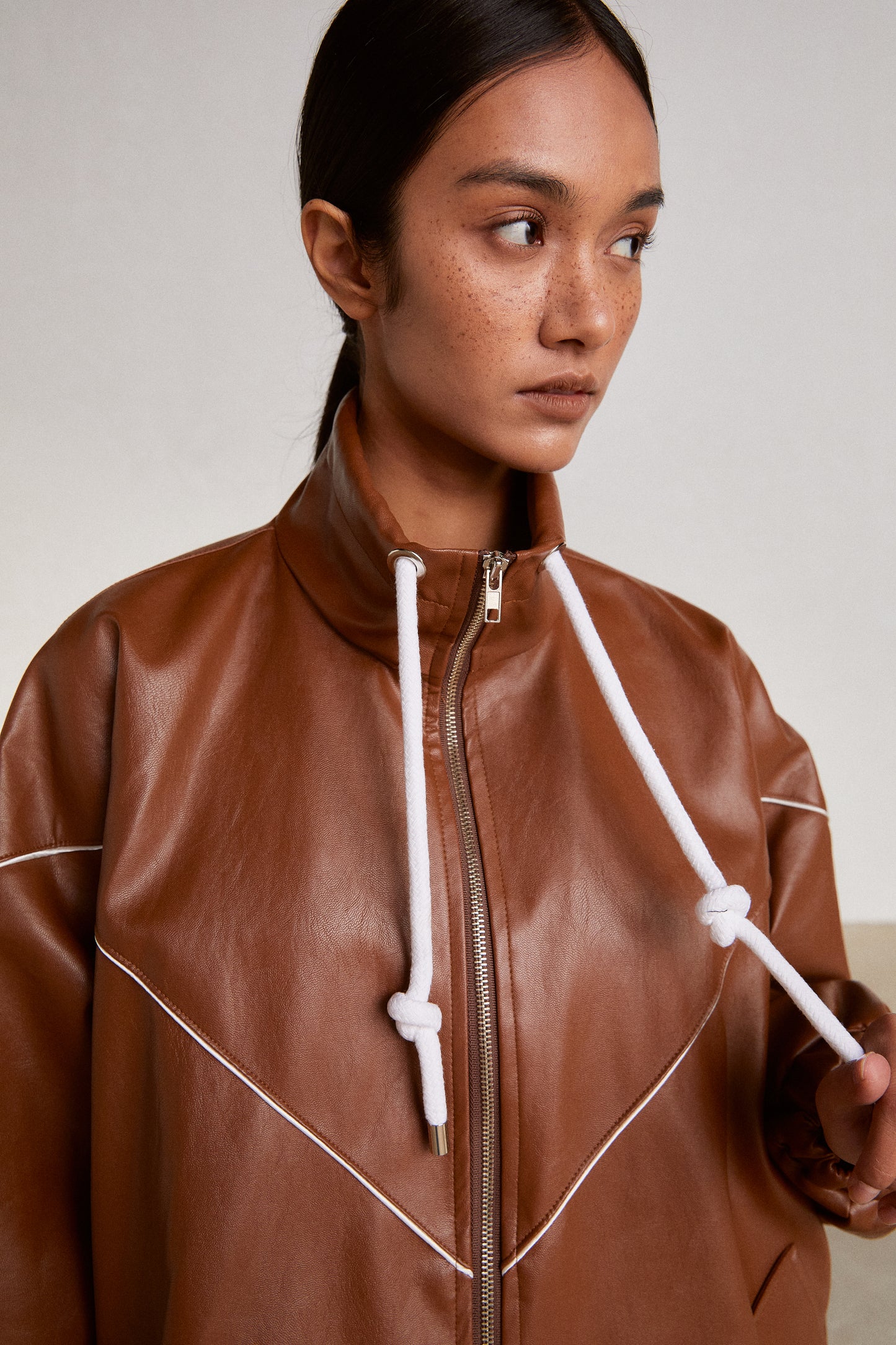 Oversized Leather Parka, Cinnamon