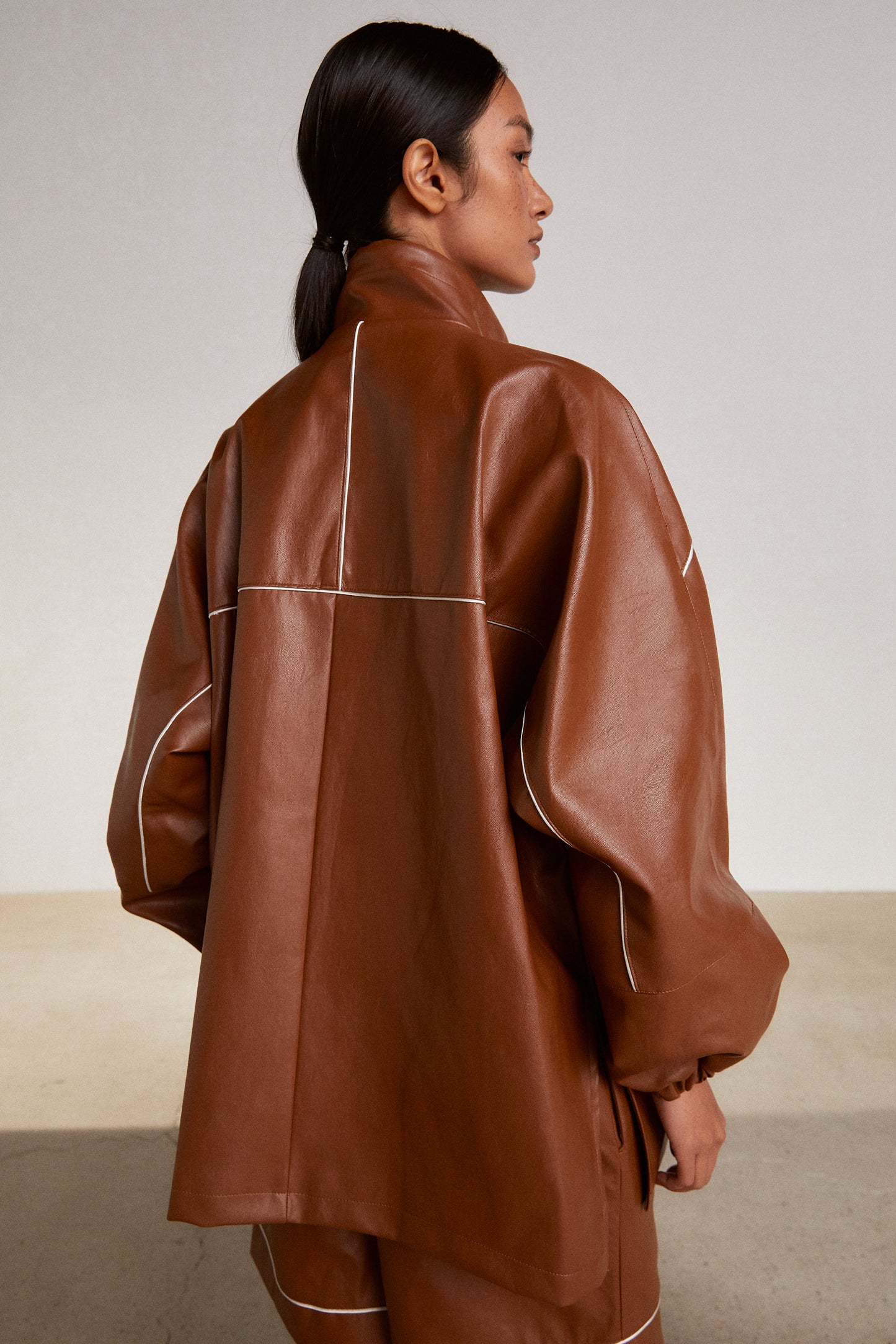 Oversized Leather Parka, Cinnamon