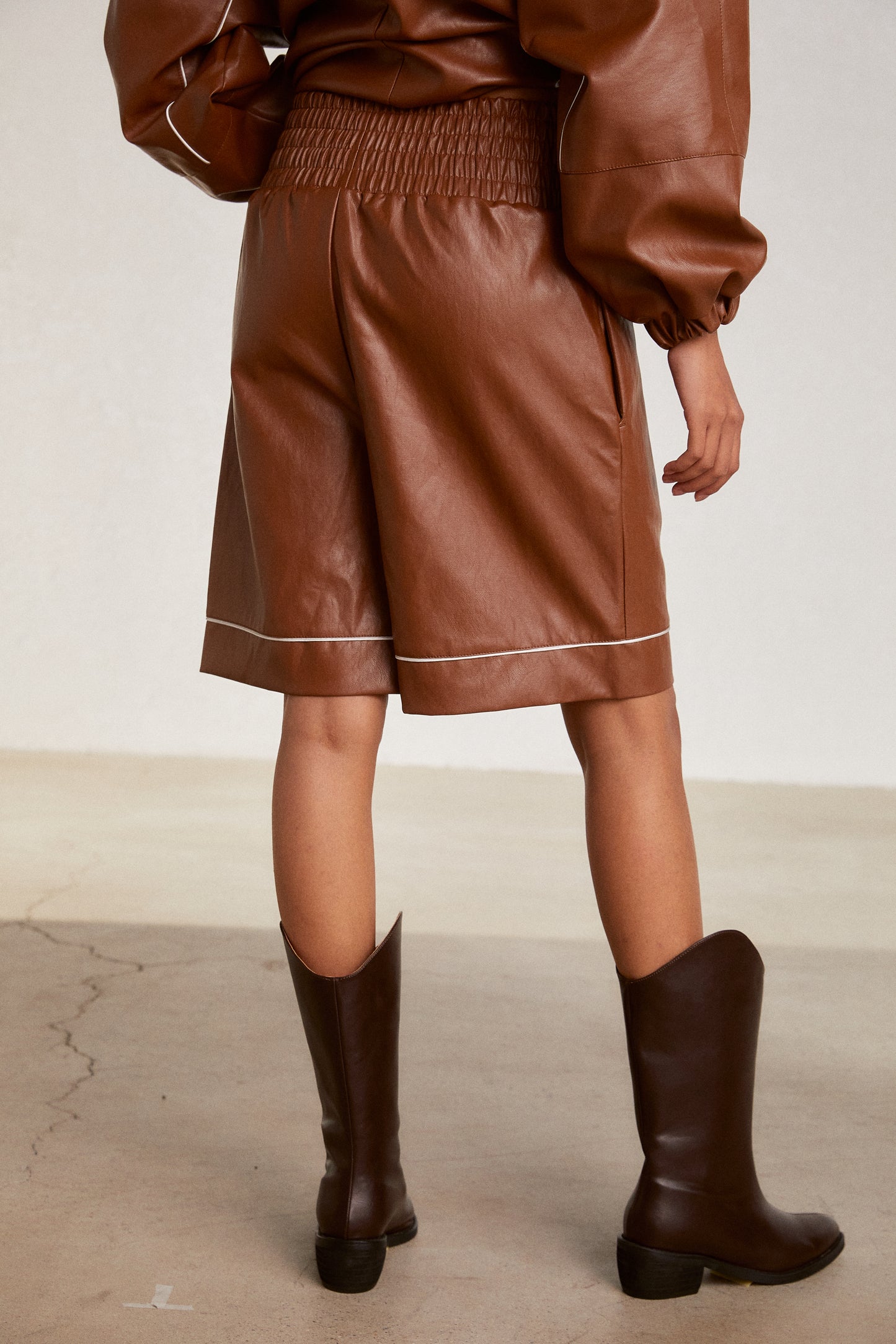Wide Leather Shorts, Cinnamon