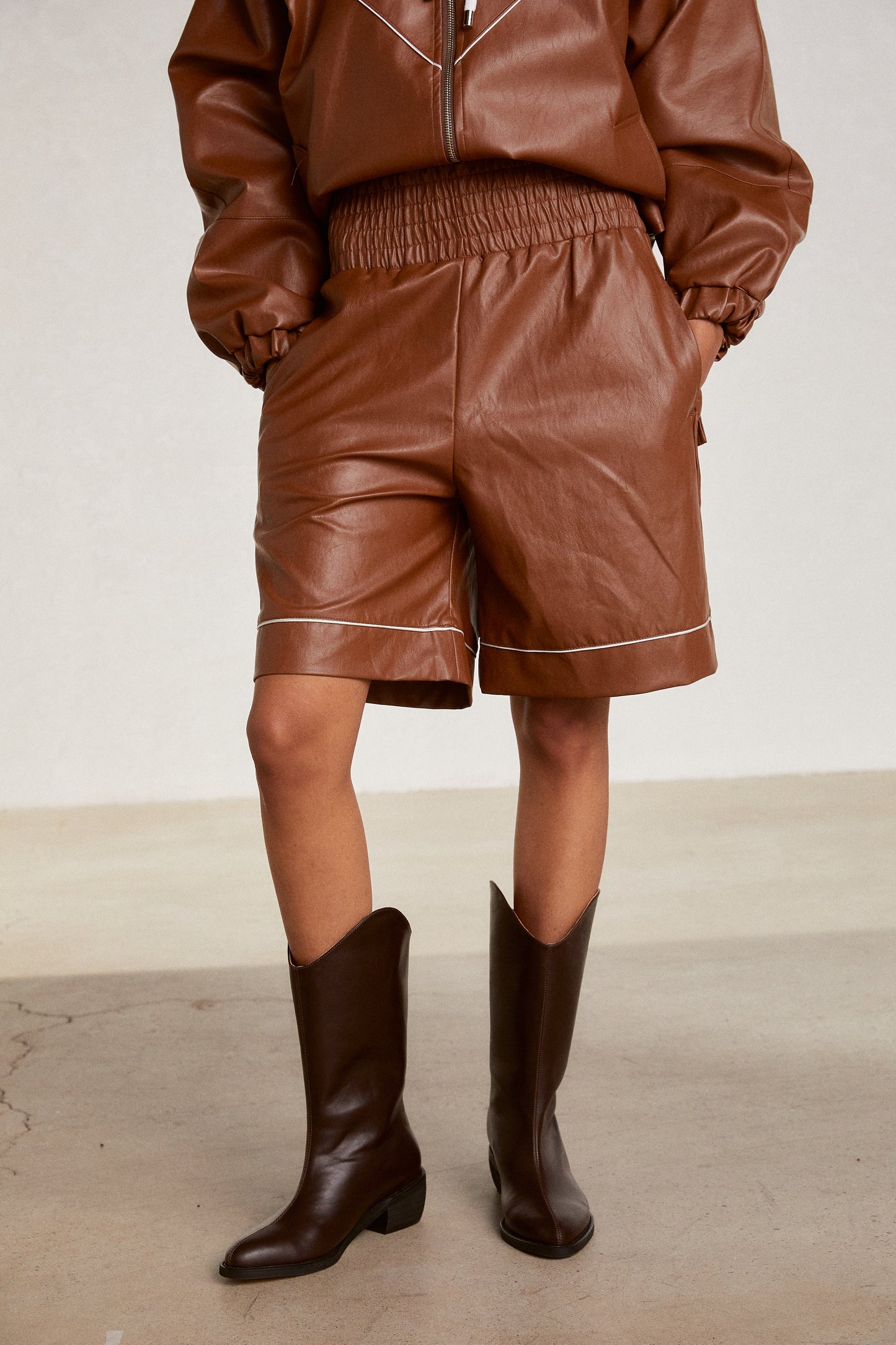 Wide Leather Shorts, Cinnamon