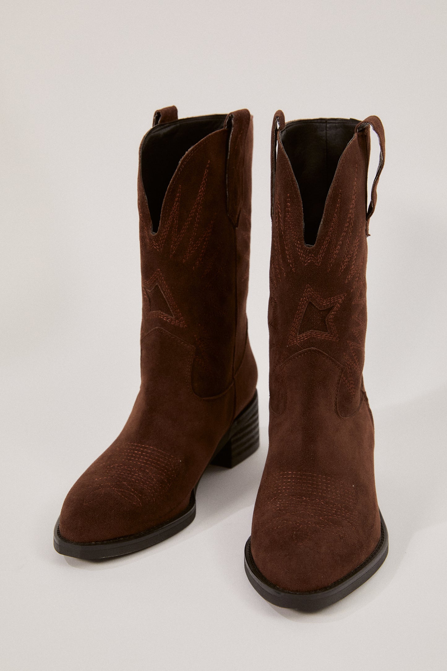 Vegan Suede Western Boots, Dark Brown