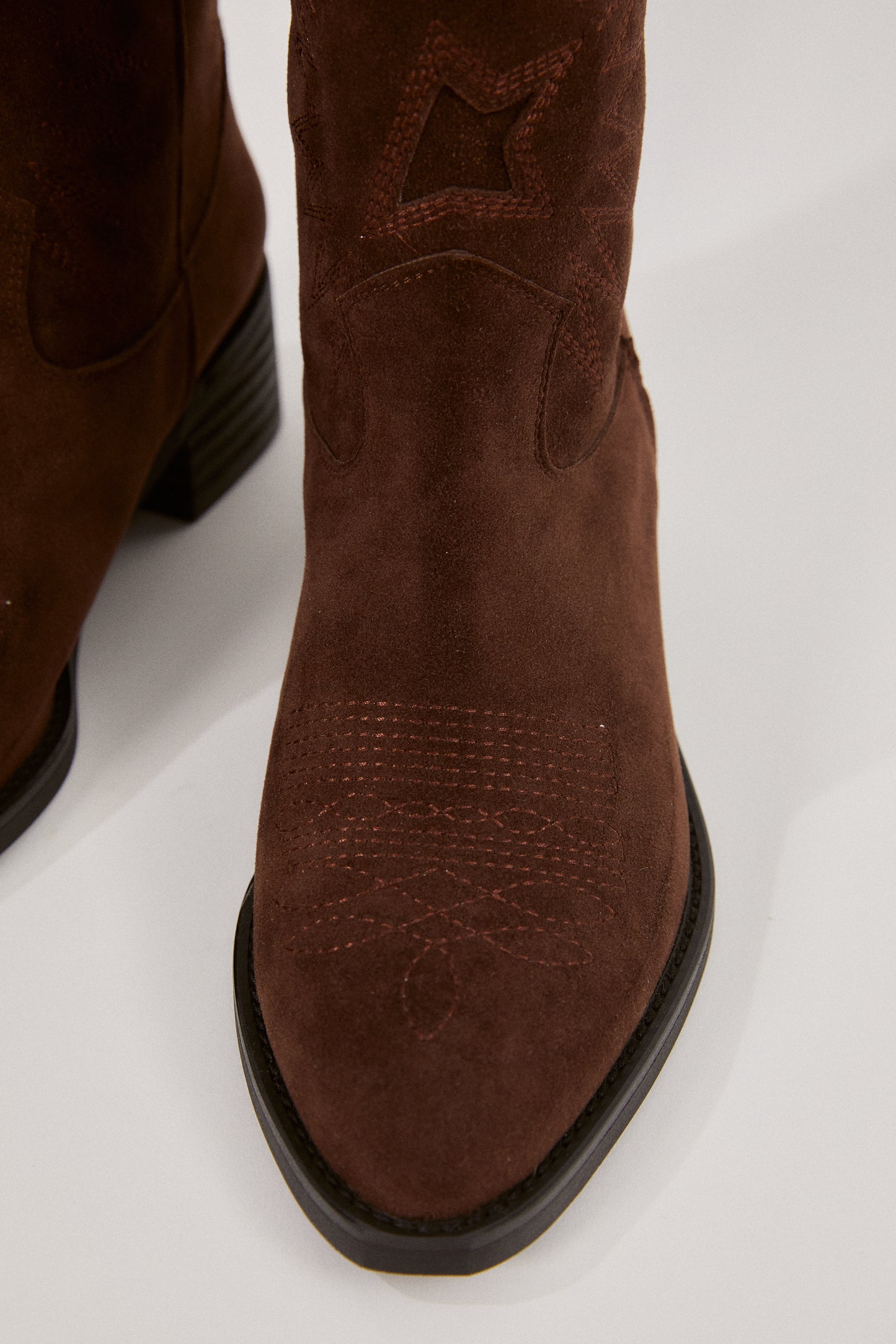 Vegan Suede Western Boots, Dark Brown