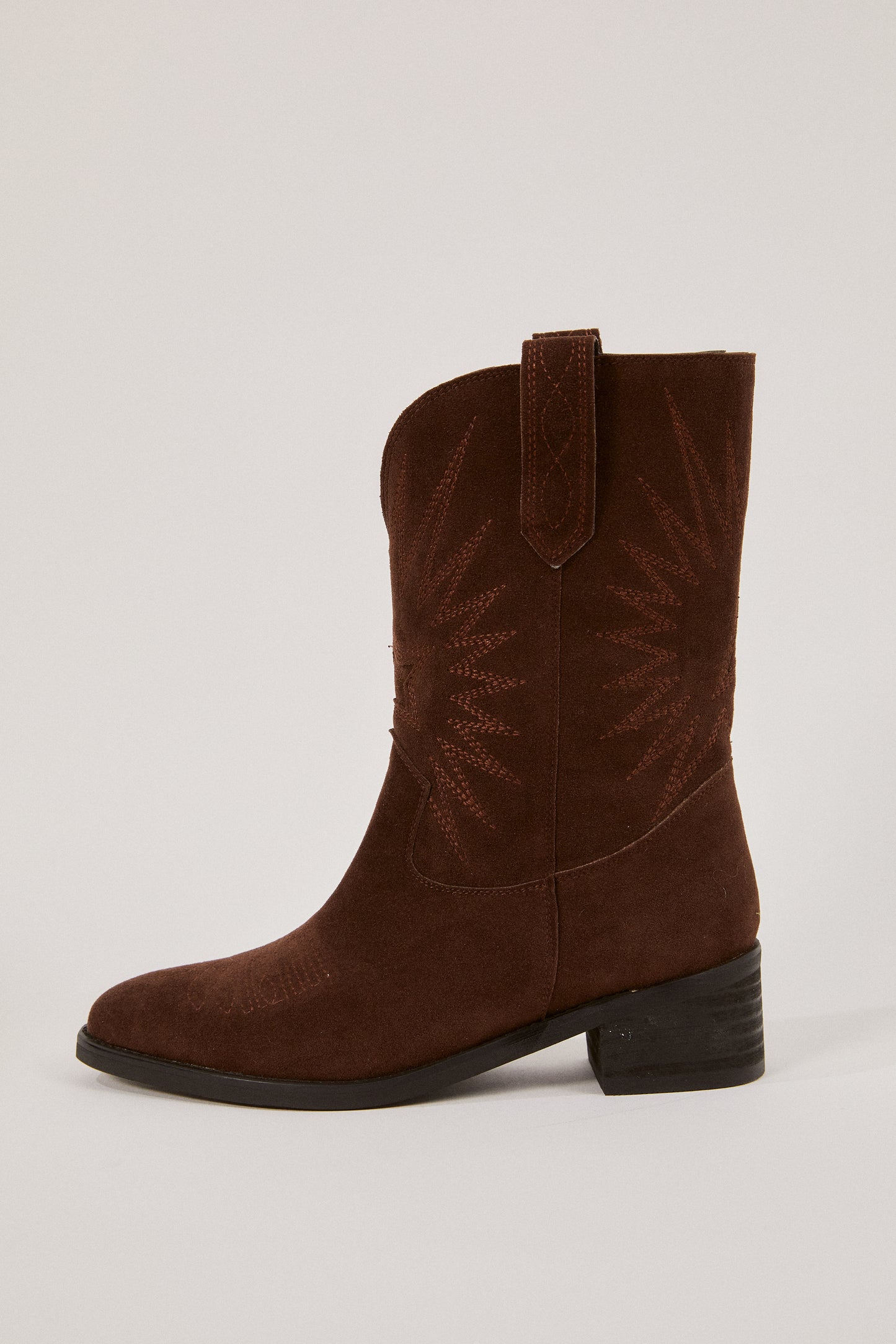 Vegan Suede Western Boots, Dark Brown