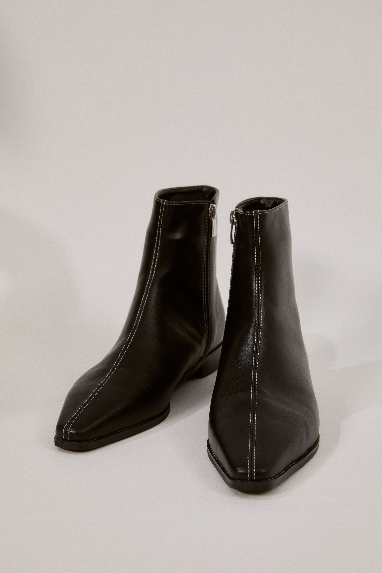 Stitched Side Zip Ankle Boots, Black