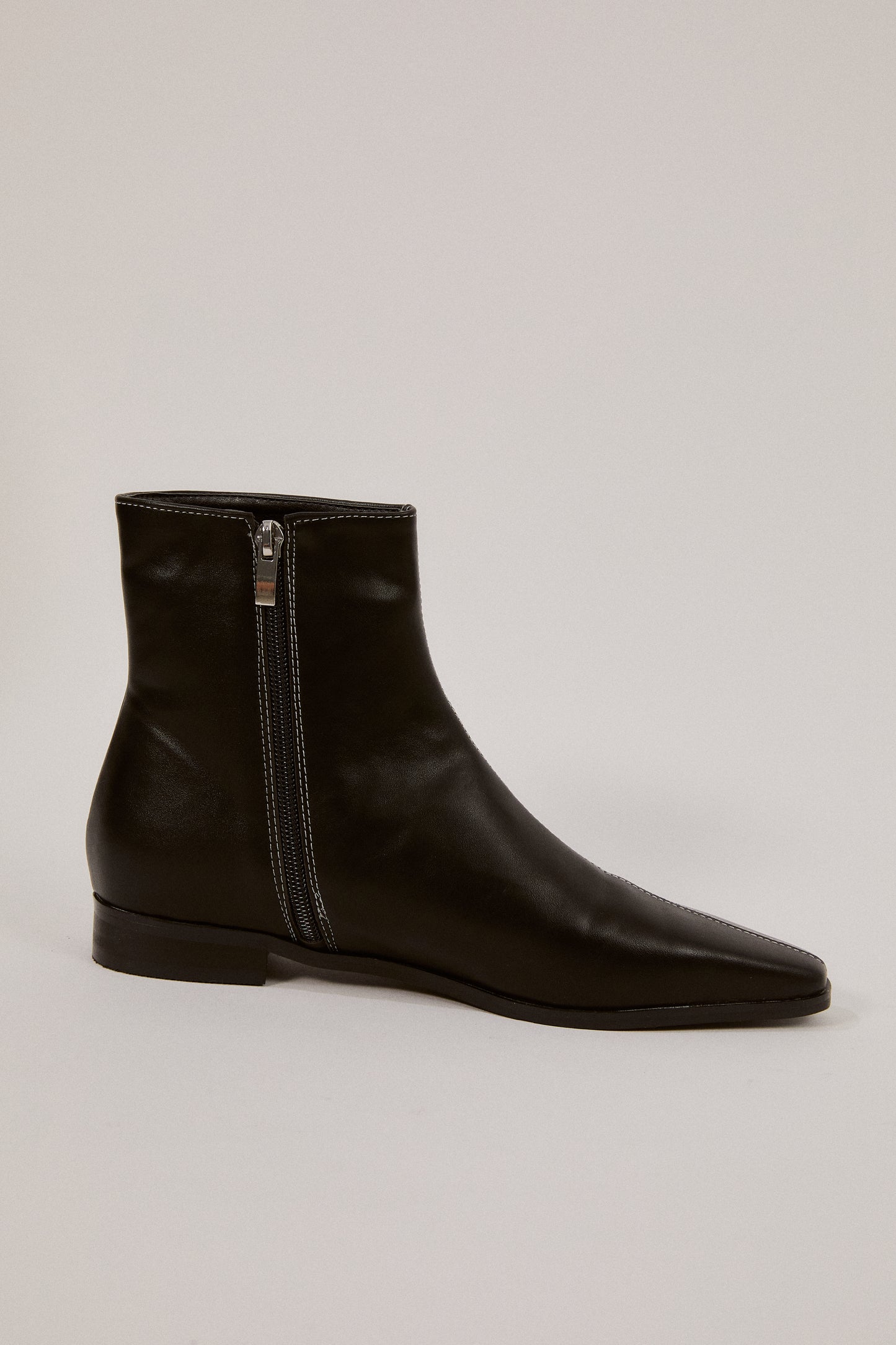 Stitched Side Zip Ankle Boots, Black