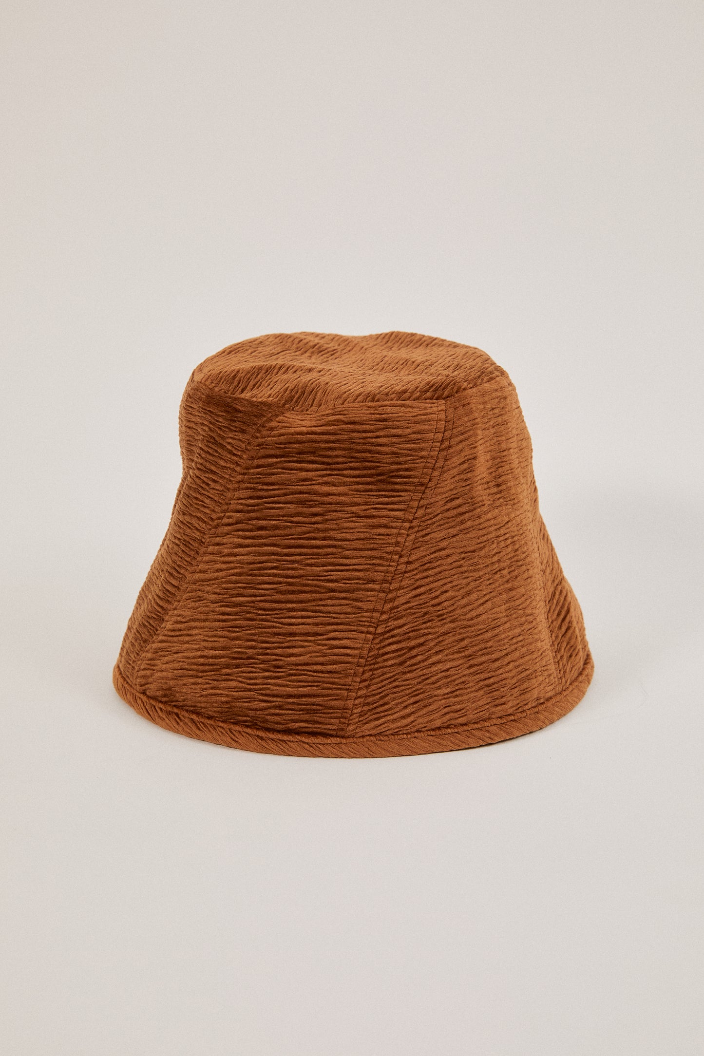 Velvet Pleated Bucket Hat, Amber Brown